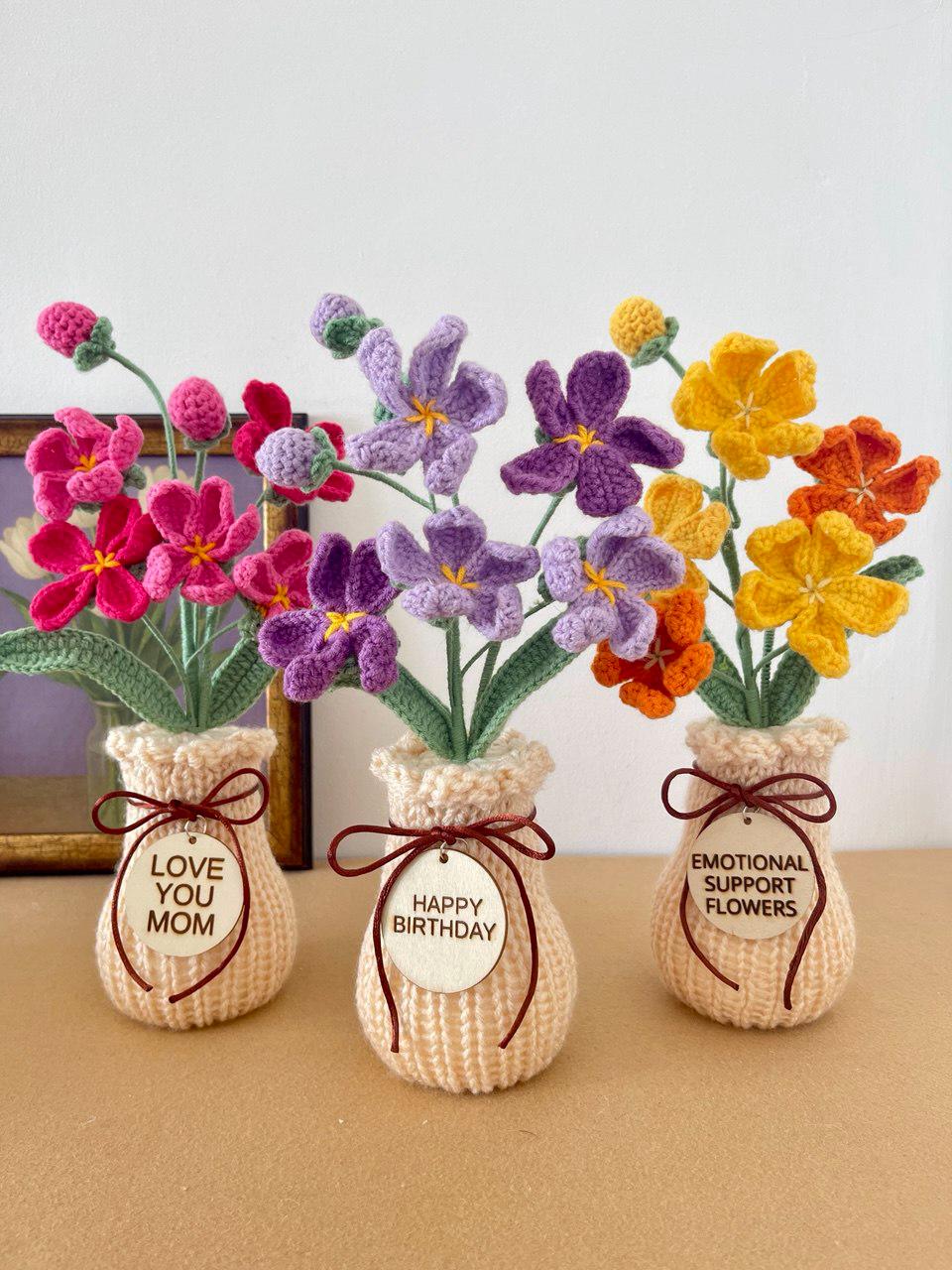 Handmade Crochet Wildflower Arrangement in Vase – 30 cm – No Watering Needed