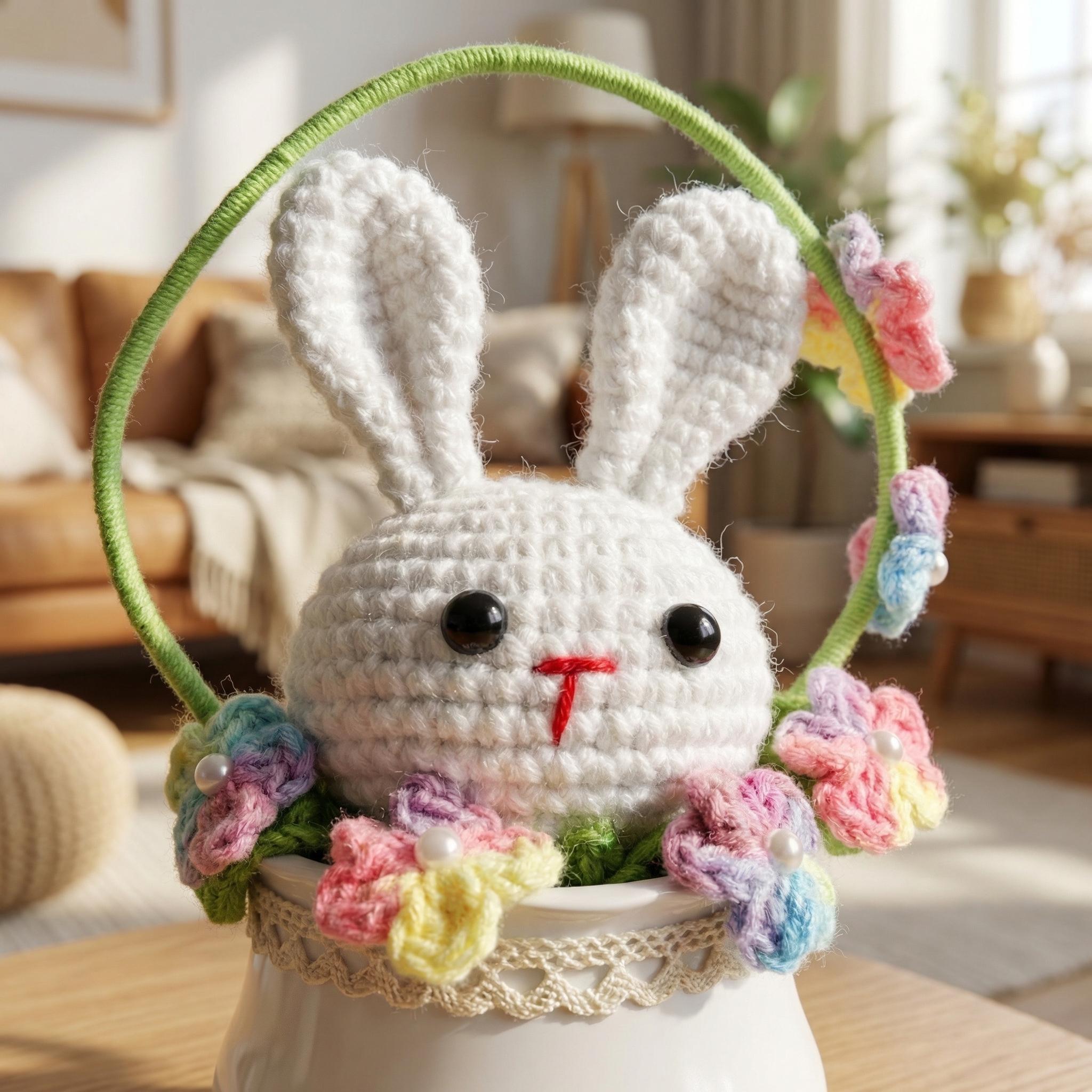 Handmade Crochet Bunny Basket Decor Gift for Kids