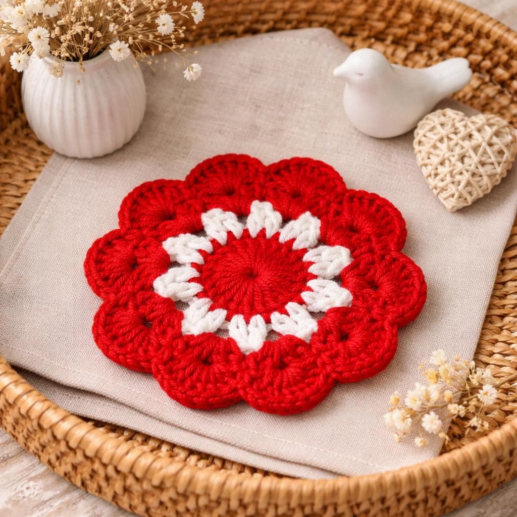 Crochet Coaster Set – 5 Flower Styles – Handmade – Desk or Dining Table Decor