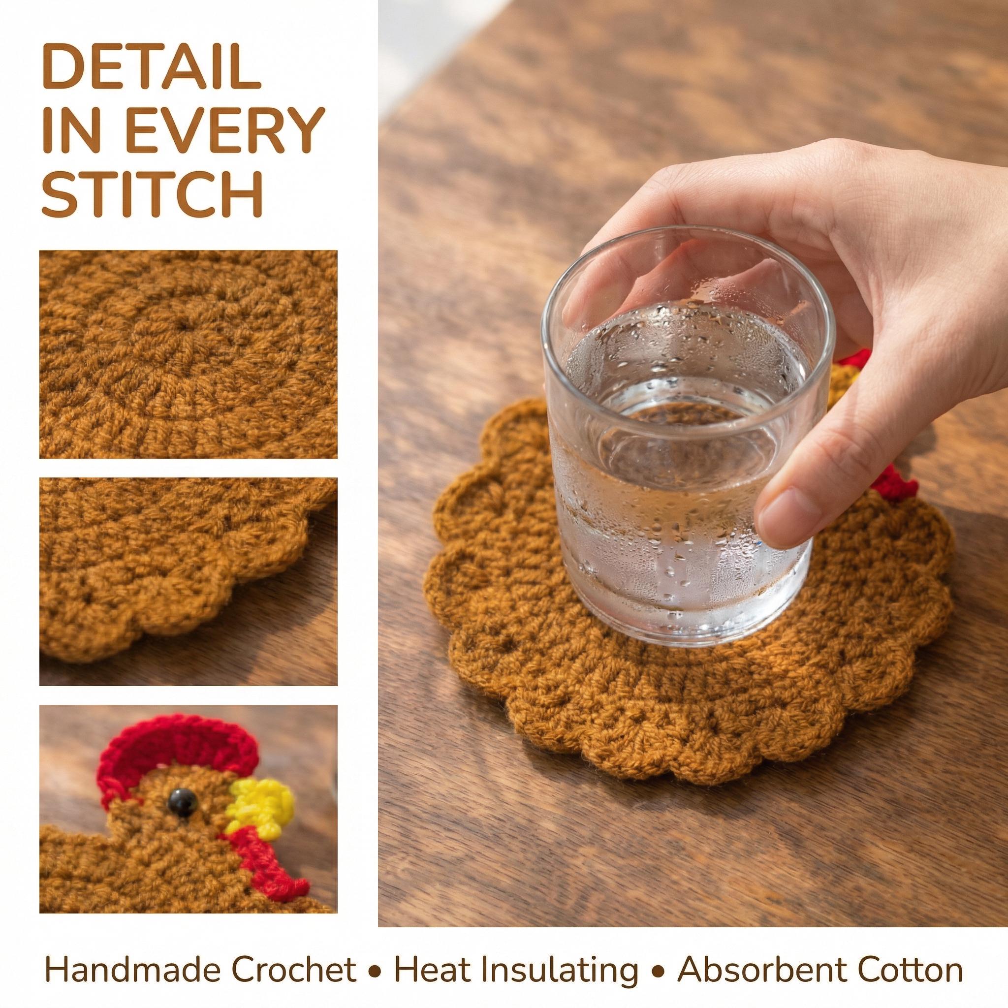 Crochet Chicken Coaster Set – 4 Colors Available – Handmade – Soft Yarn