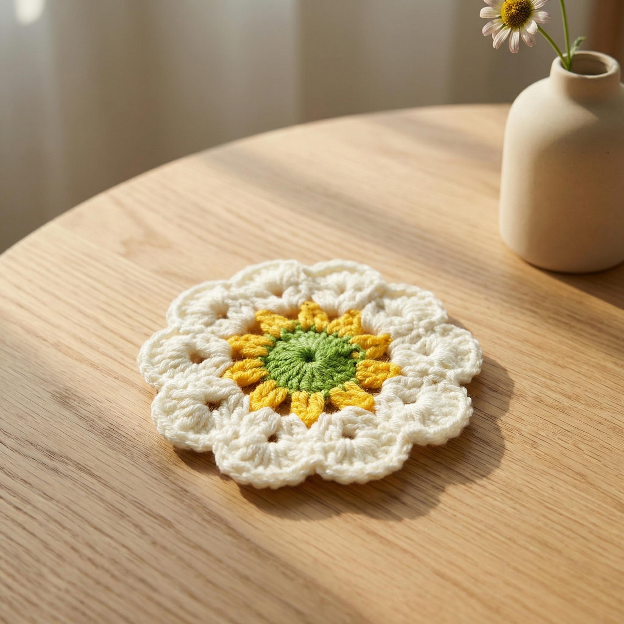 Crochet Coaster Set – 5 Flower Styles – Handmade – Desk or Dining Table Decor