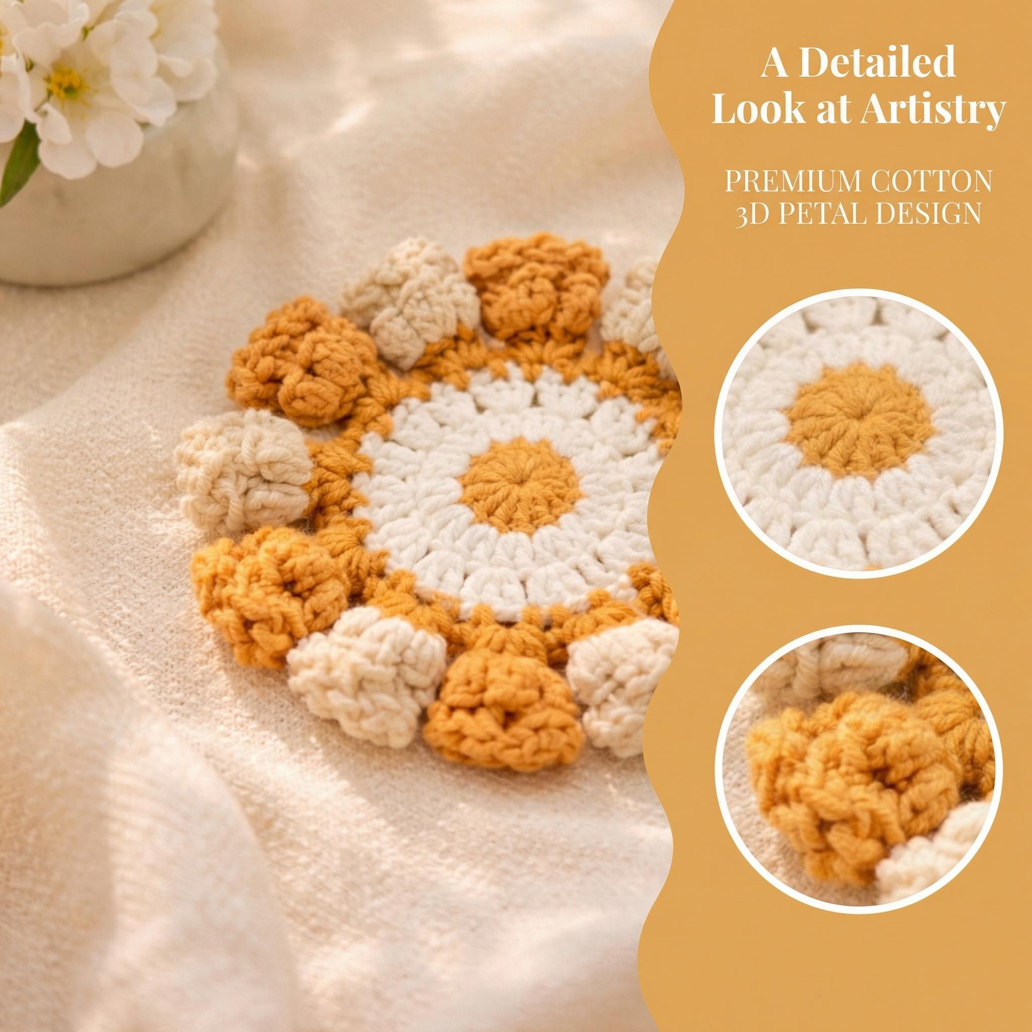 Handmade Crochet Coasters – 12 Colors – Floral Design – Approx. 10 cm