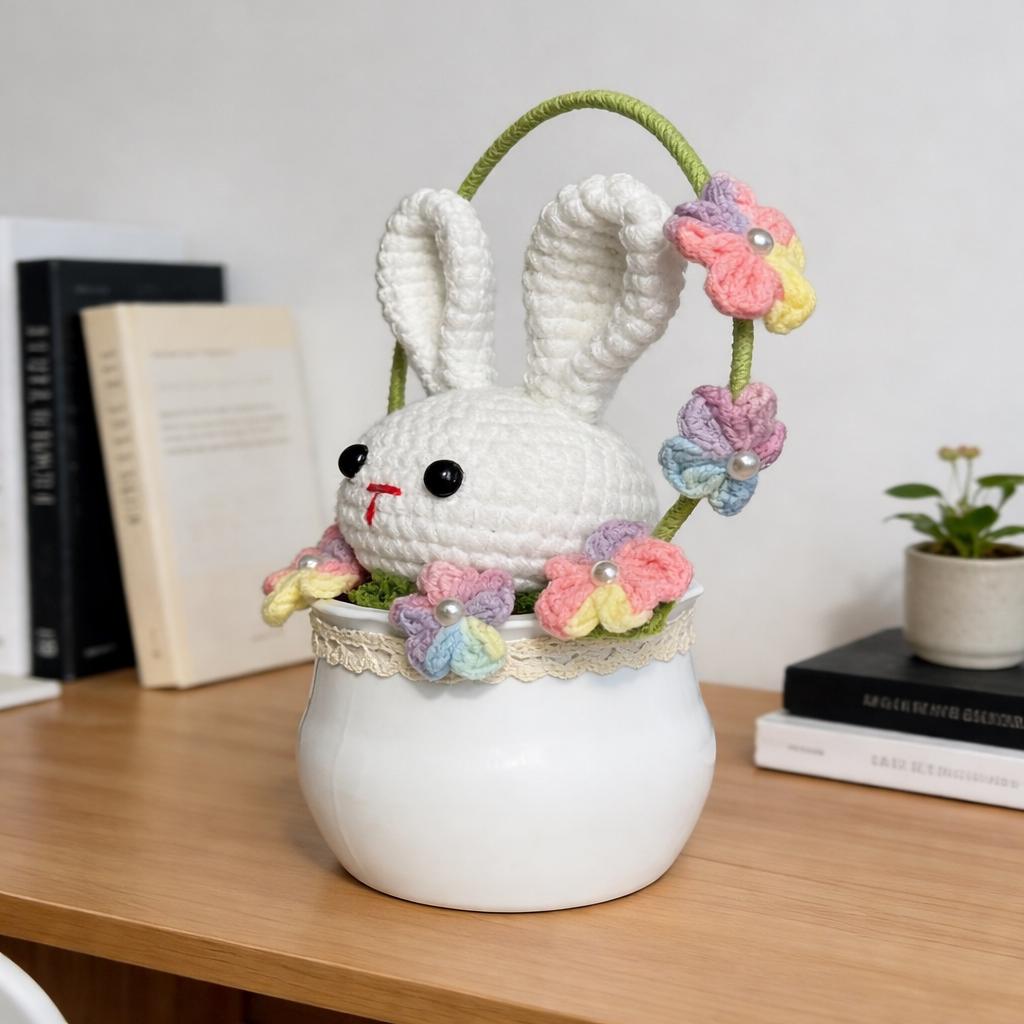 Handmade Crochet Bunny Basket Decor Gift for Kids