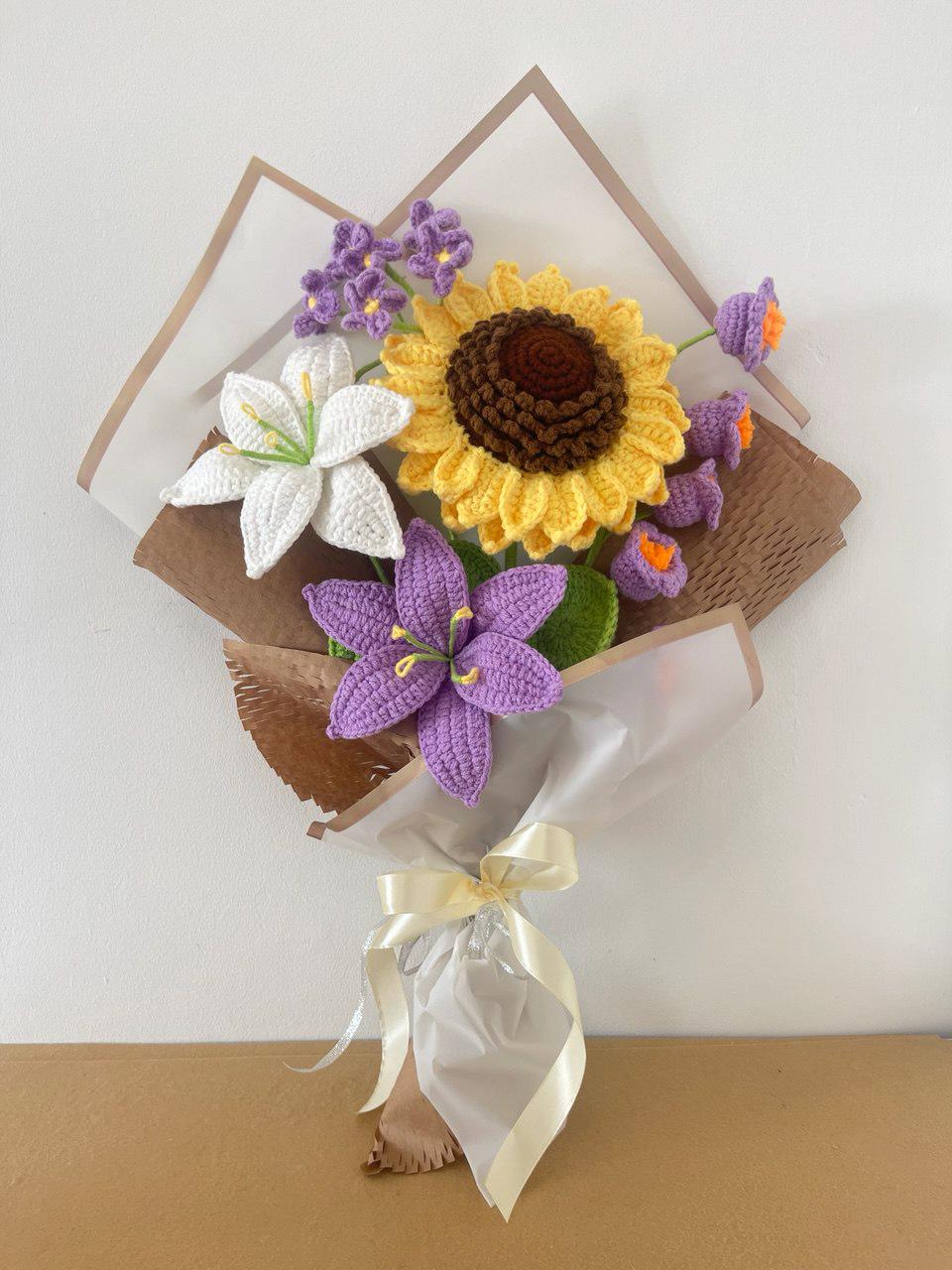 Crochet Flower Bouquet for Teacher – Handmade – No Fading