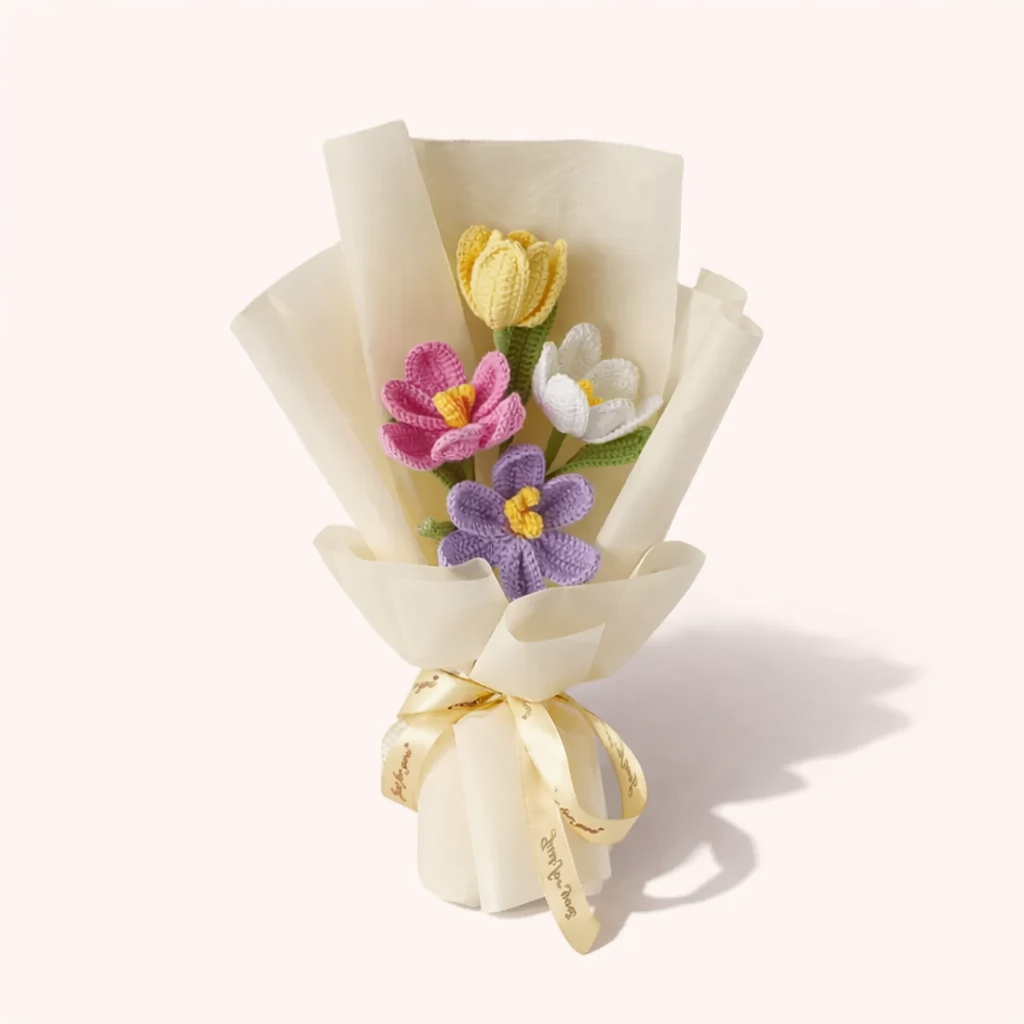 Crochet Flower Bouquet, Colorful Tulips, A Gift That Conveys Heartfelt Sentiments