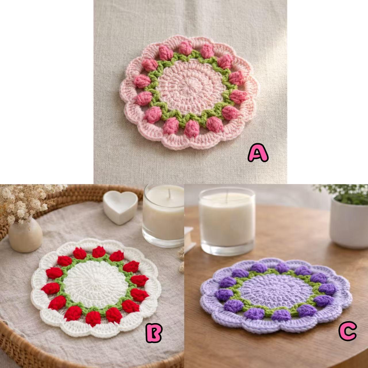 Crochet Tulip Coaster – Handmade – Use as Coaster or Decorative Basket