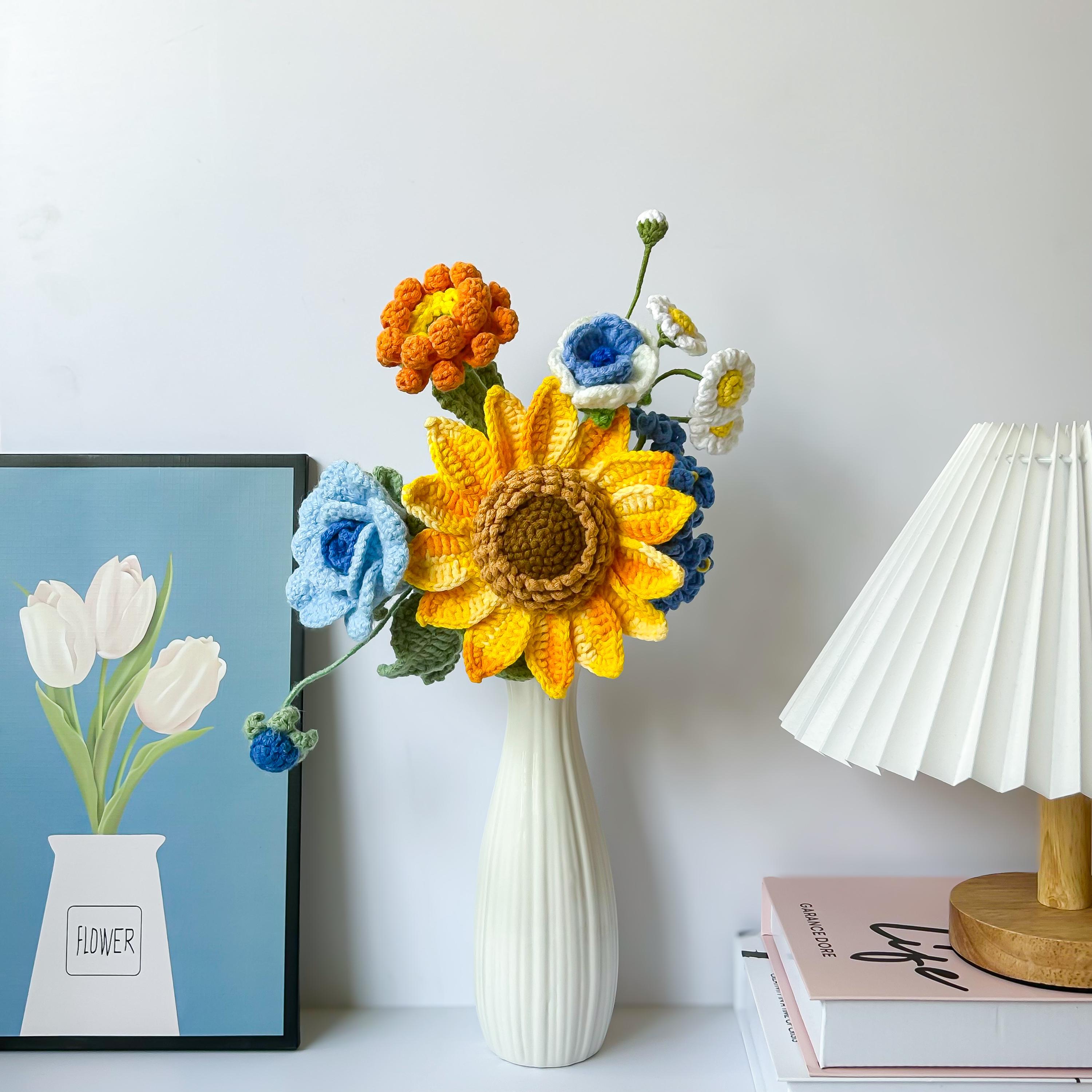 Crochet Sunflower Rose Tulip Flower Bouquet Handmade Home Decor Gift for Mother Friend