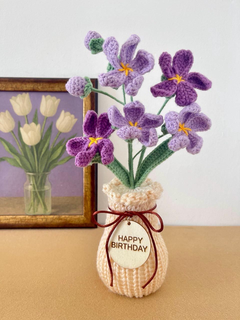 Handmade Crochet Wildflower Arrangement in Vase – 30 cm – No Watering Needed