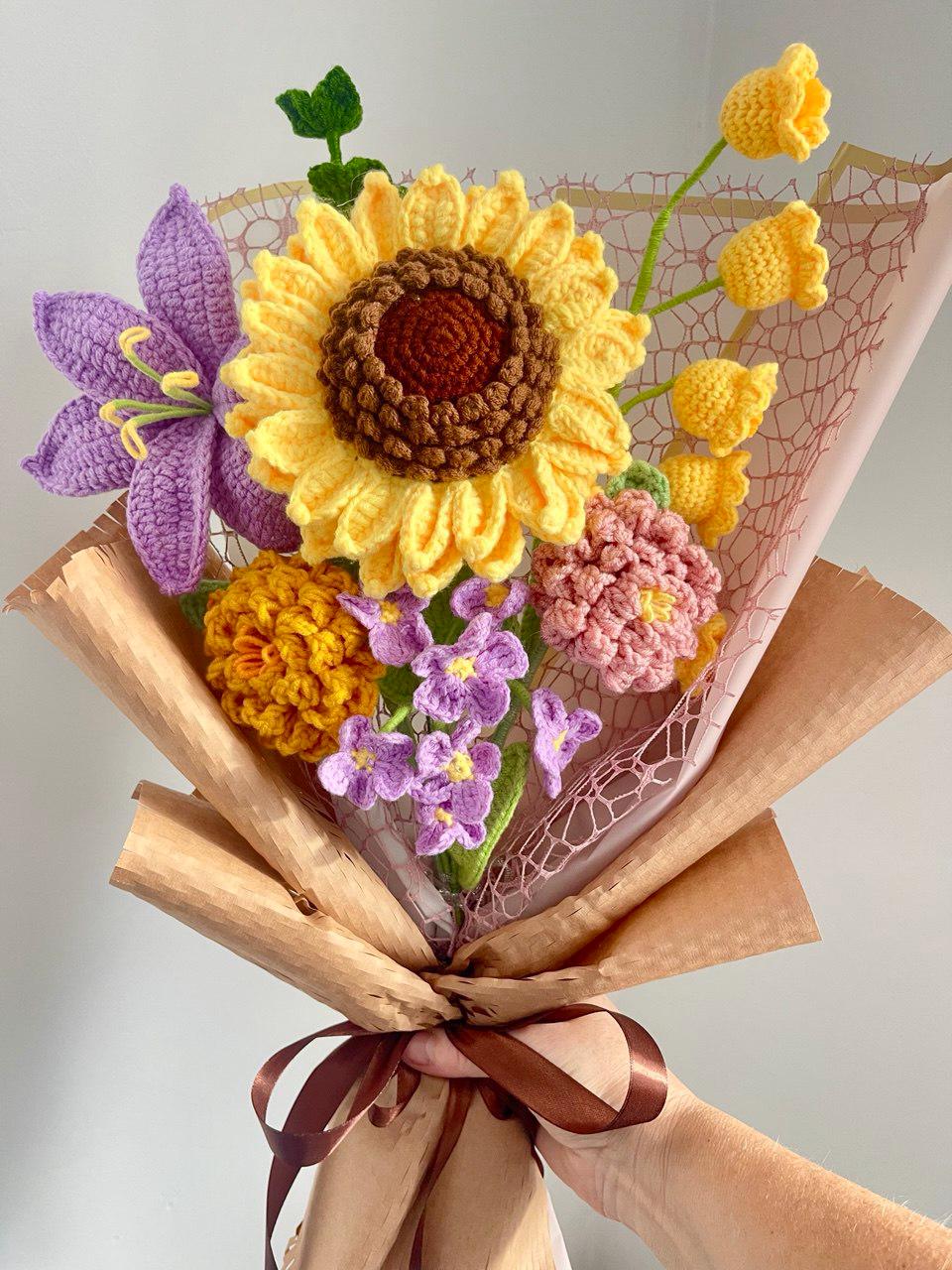 Crochet Flower Bouquet for Teacher – Handmade – No Fading