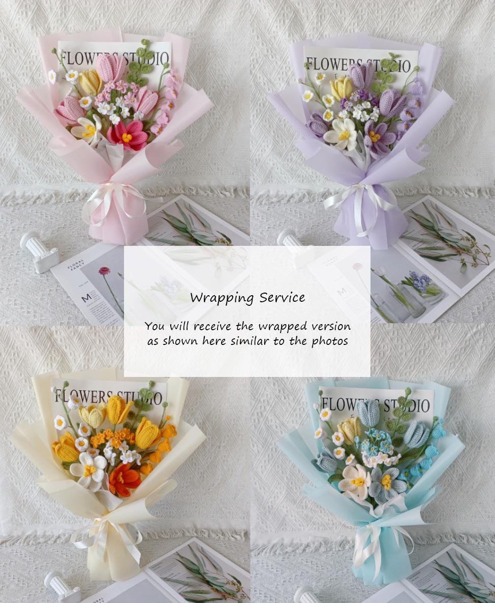 Crochet Flowers – Large Bouquet – Lily of the Valley and Forget-Me-Not – Adjustable Design