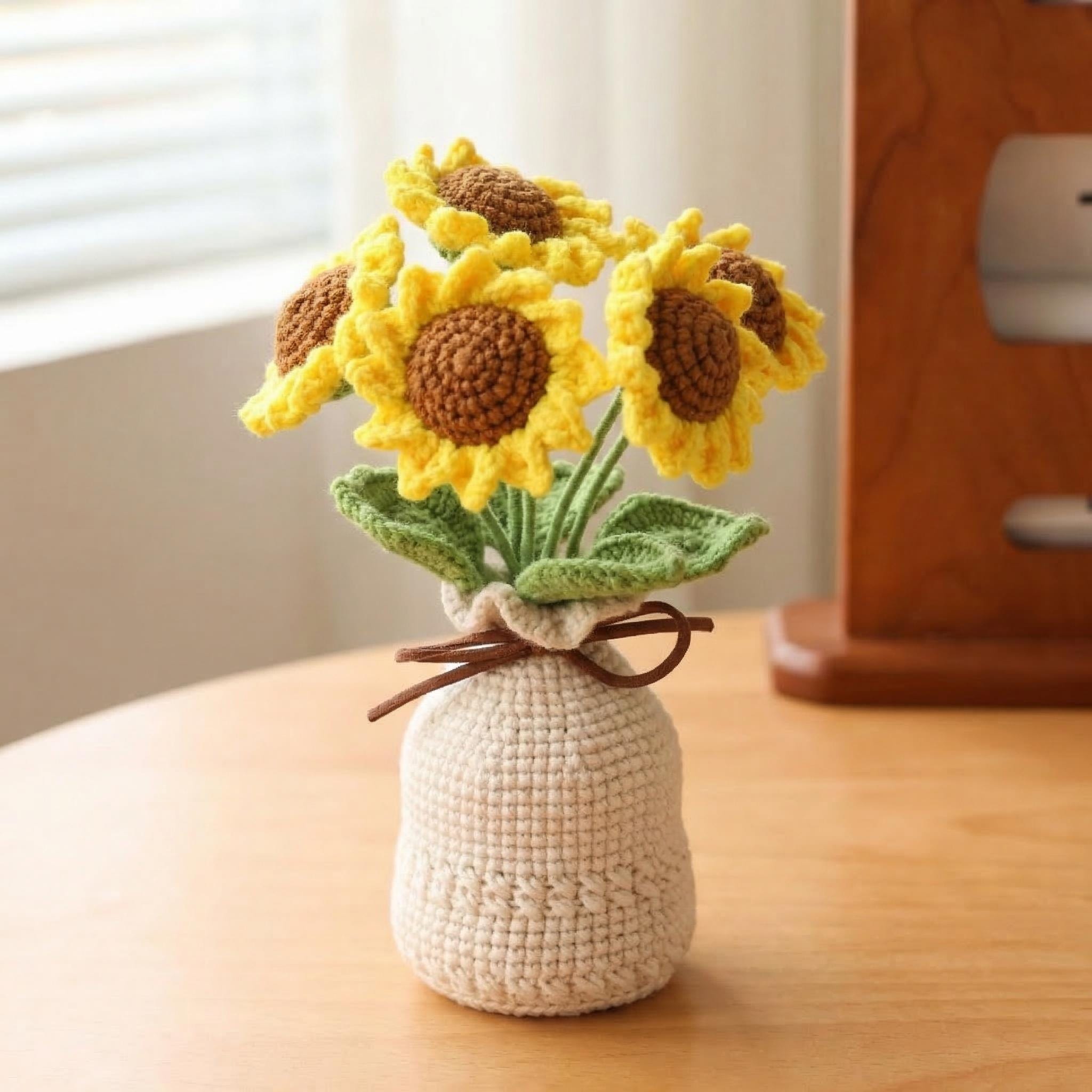 Crochet Tulip Flower in Vase, Handmade Knitted Tulip Bouquet,  Cute Desk Decor
