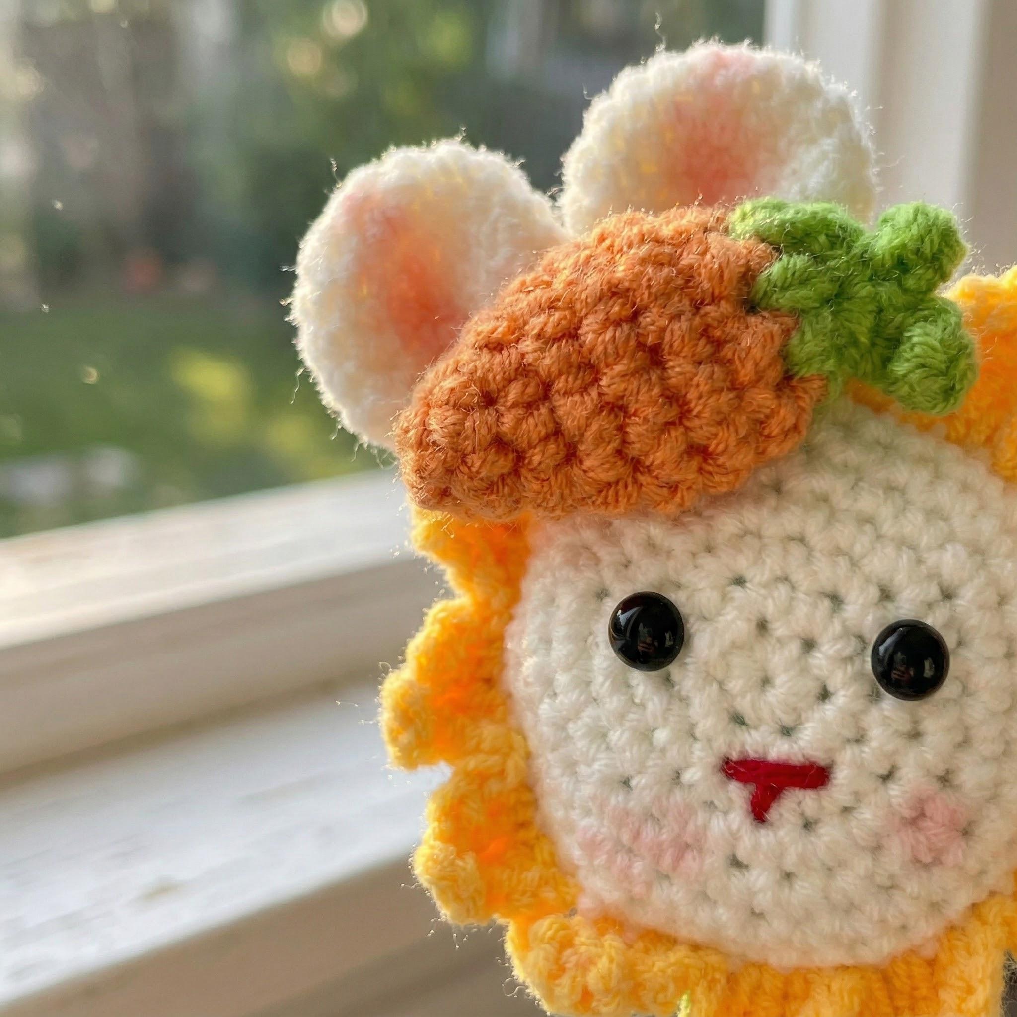 Crocheted flower pot，Crochet Easter Bunny Sunflower Decor, Handmade Amigurumi Rabbit, Spring Bunny Gift, Bunny Keychain or Flower Stem