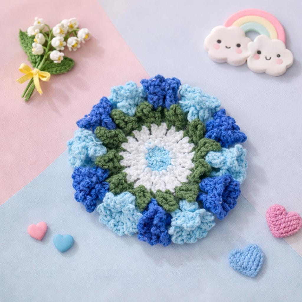 Handmade Crochet Coasters – 12 Colors – Floral Design – Approx. 10 cm