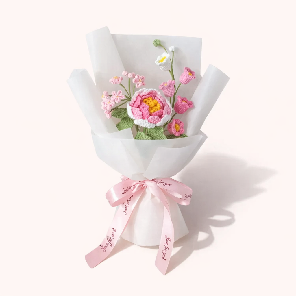 Crocheted Bouquet, Pink Peonies Home Decor