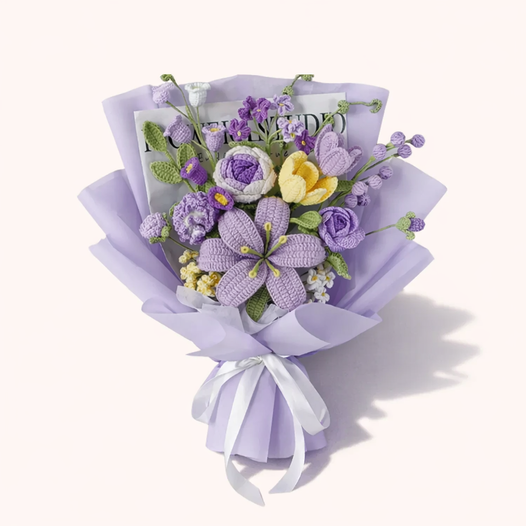 Crochet Bouquet Sunflowers Roses Lilies Artificial Flowers