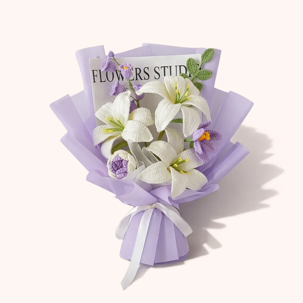 Crochet Flower Bouquet with Lilies and Tulips Mother's Day Gift