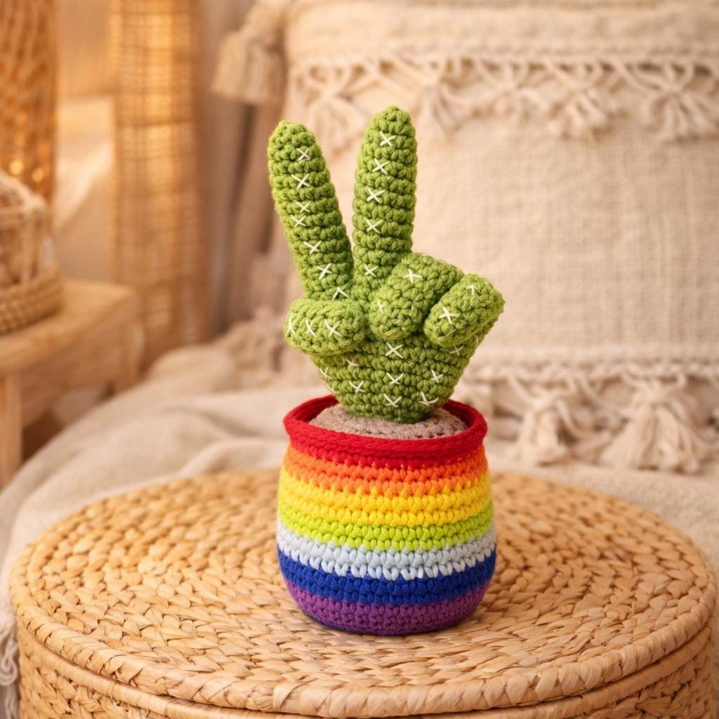 Handmade Crochet Cactus in Pot, Cute Desk Plant, Office Decoration