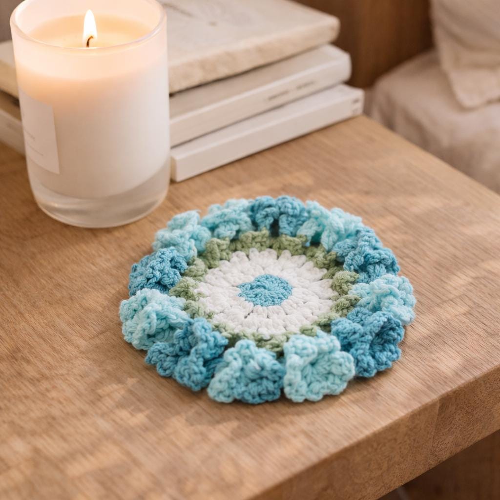 Handmade Crochet Coasters – 12 Colors – Floral Design – Approx. 10 cm