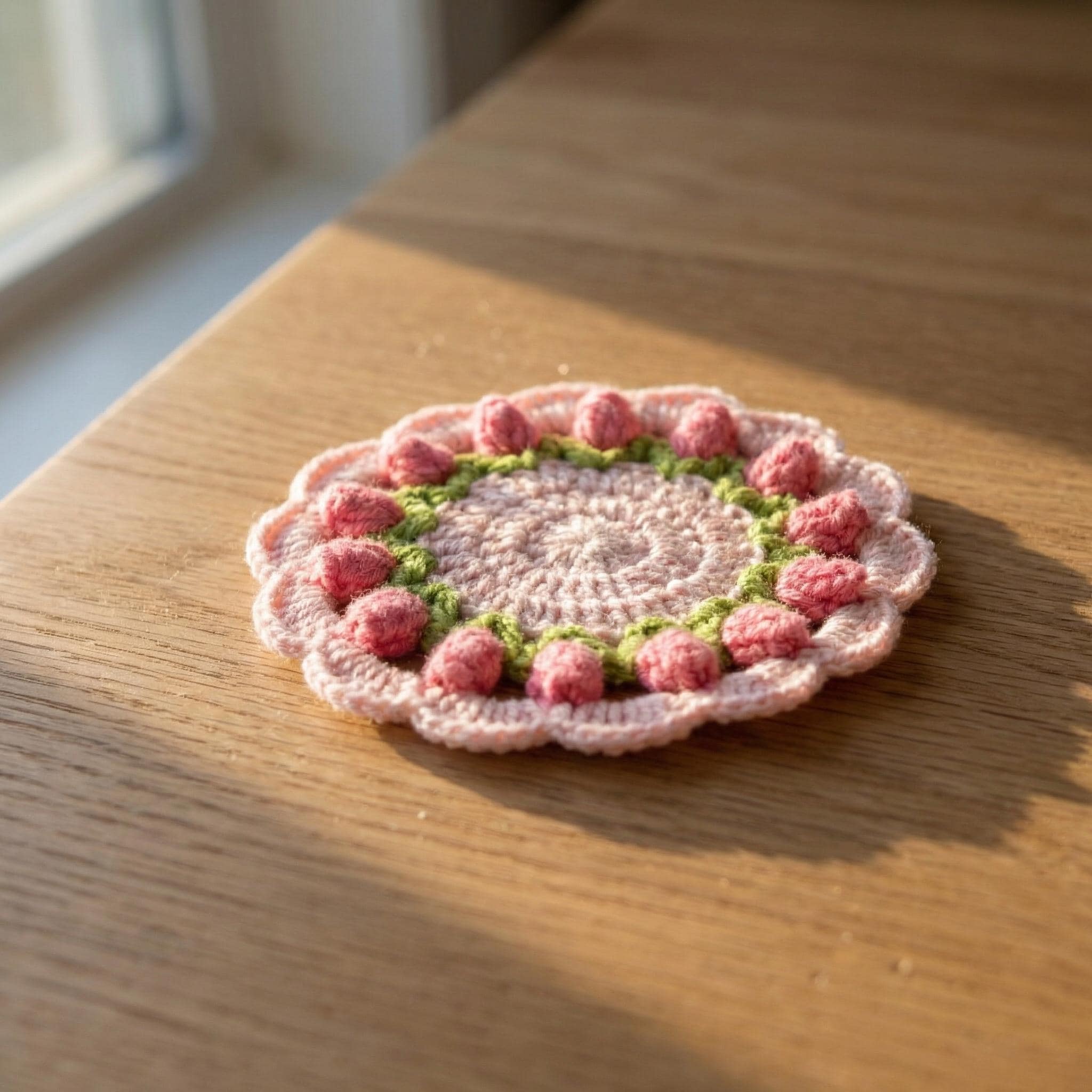 Crochet Tulip Coaster – Handmade – Use as Coaster or Decorative Basket