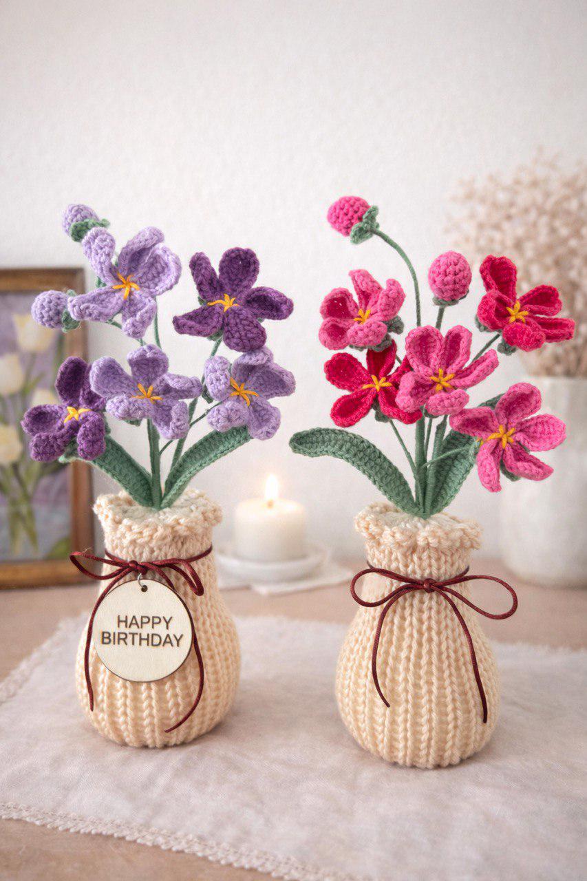 Handmade Crochet Wildflower Arrangement in Vase – 30 cm – No Watering Needed