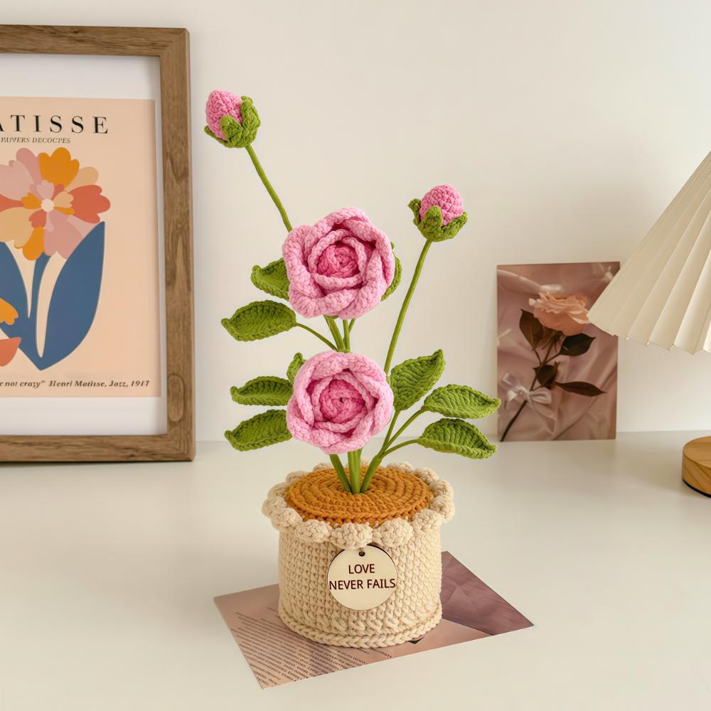 Mini Crochet Potted Rose, Lily of the Valley, and Sunflower – Handmade