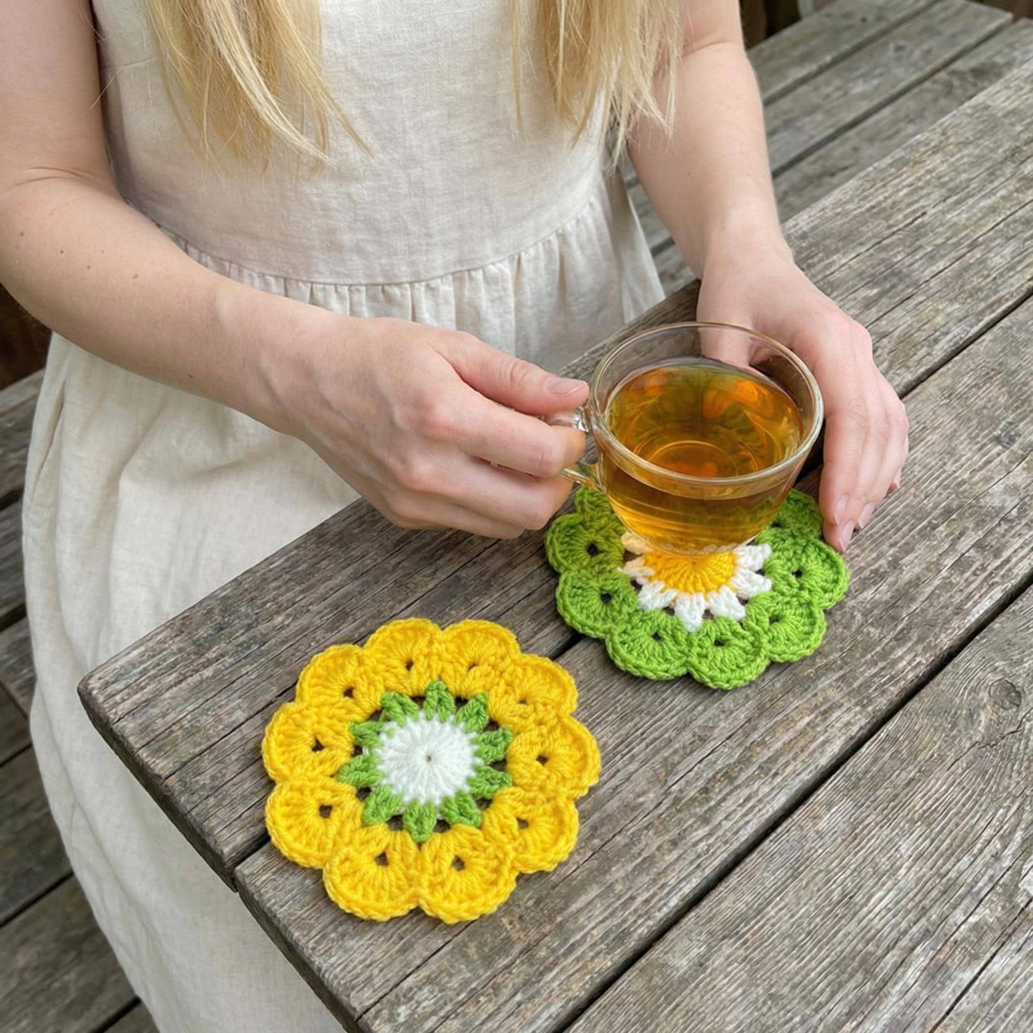 Crochet Coaster Set – 5 Flower Styles – Handmade – Desk or Dining Table Decor