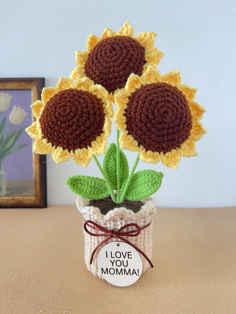 Handmade Crochet Wildflower Arrangement in Vase – 30 cm – No Watering Needed