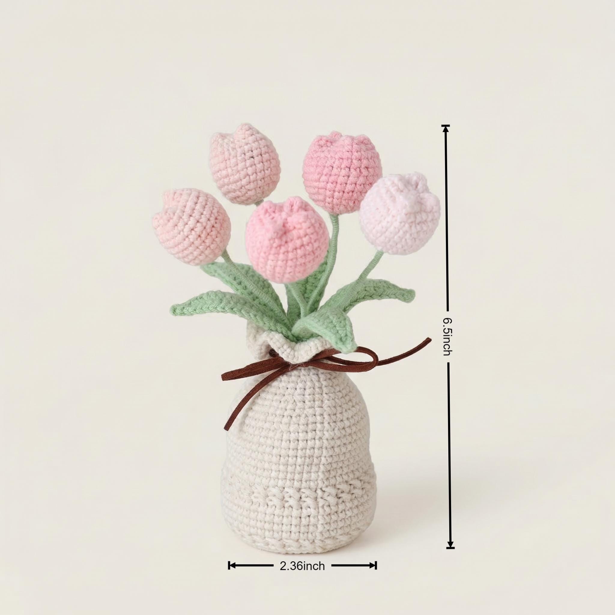 Crochet Tulip Flower in Vase, Handmade Knitted Tulip Bouquet,  Cute Desk Decor