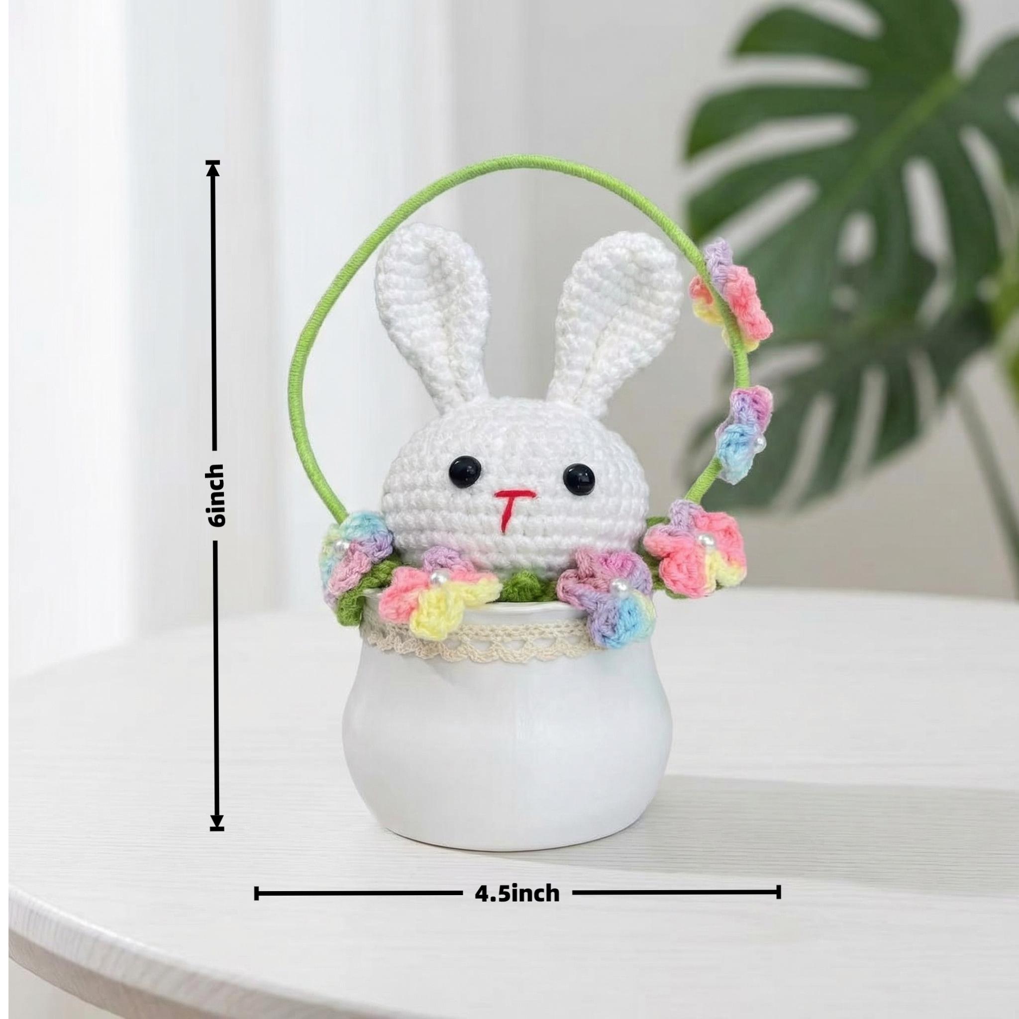 Handmade Crochet Bunny Basket Decor Gift for Kids