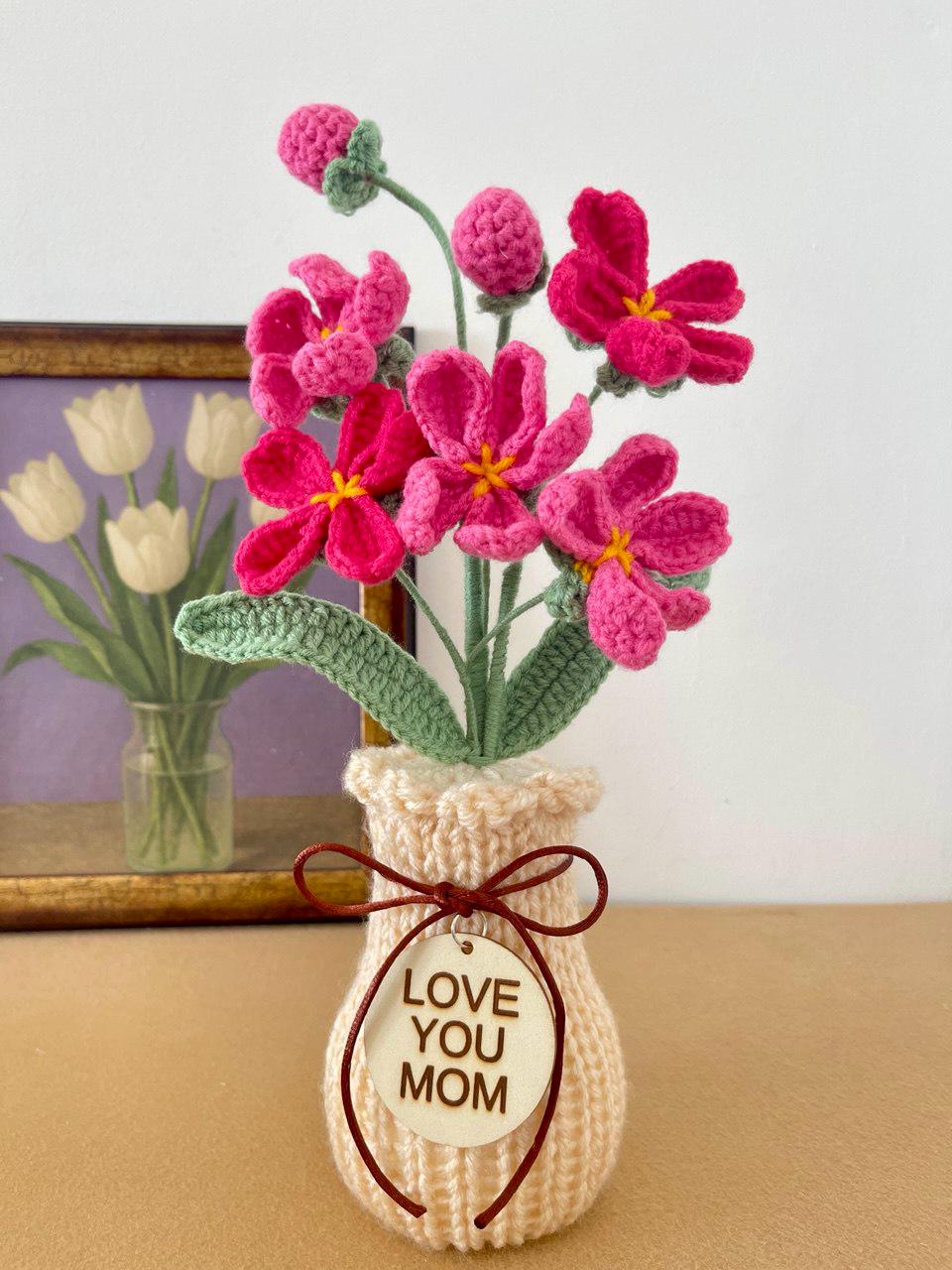Handmade Crochet Wildflower Arrangement in Vase – 30 cm – No Watering Needed