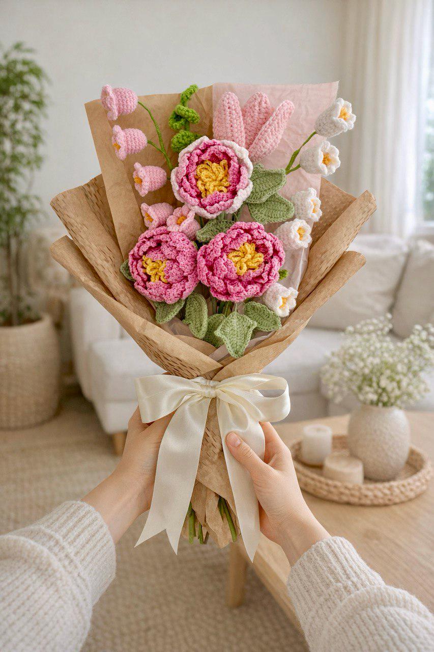 Crochet Flower Bouquet for Teacher – Handmade – No Fading