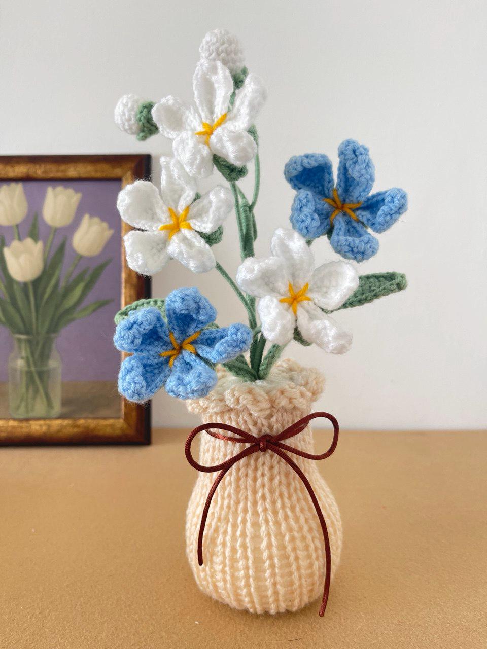 Handmade Crochet Wildflower Arrangement in Vase – 30 cm – No Watering Needed