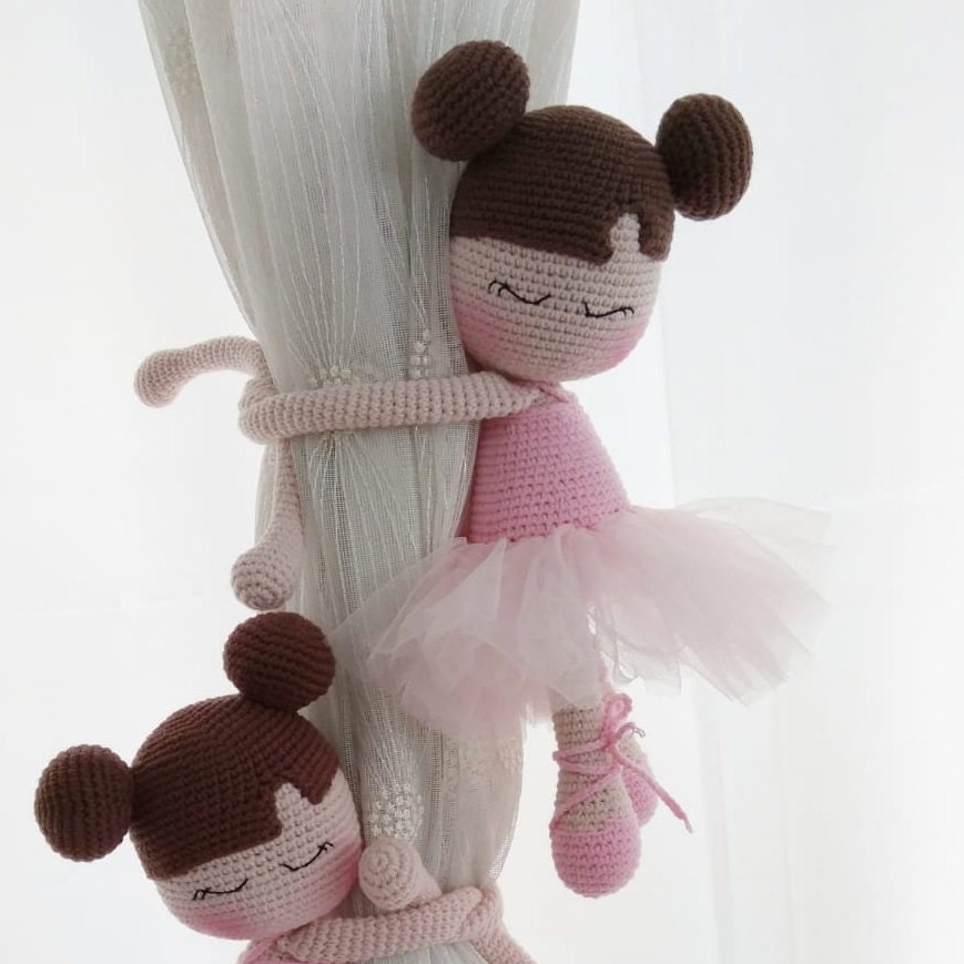 Amigurumi Curtain Tieback Holder Ballerina Doll, Nursery Room Decor for Baby