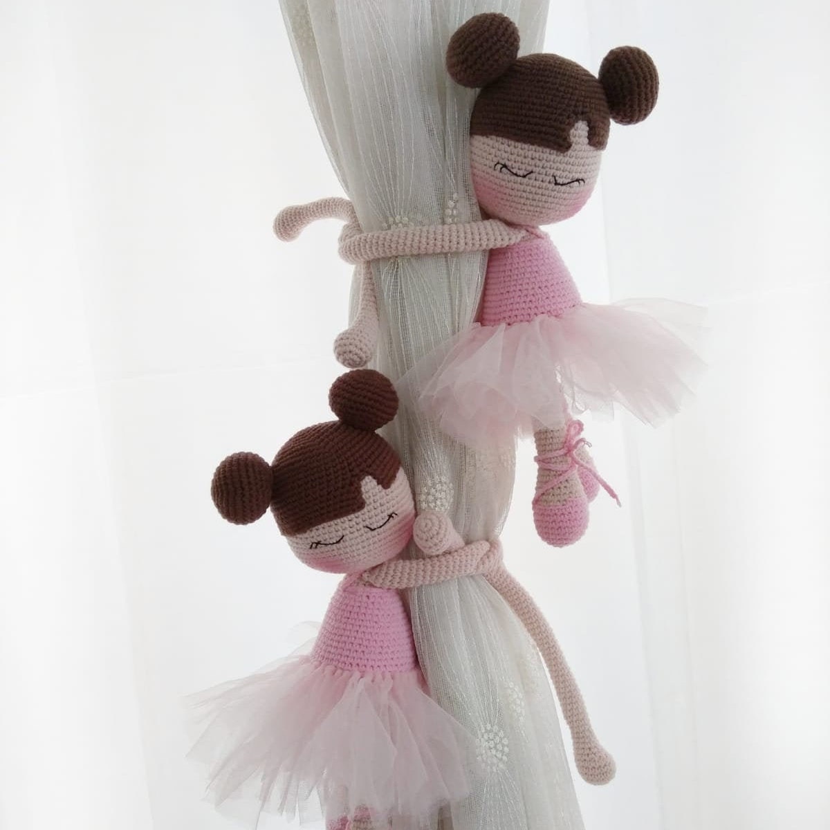 Amigurumi Curtain Tieback Holder Ballerina Doll, Nursery Room Decor for Baby