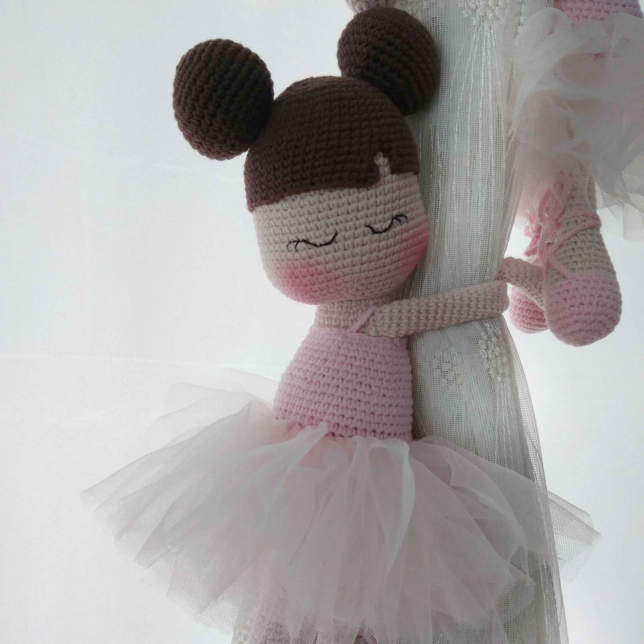 Amigurumi Curtain Tieback Holder Ballerina Doll, Nursery Room Decor for Baby