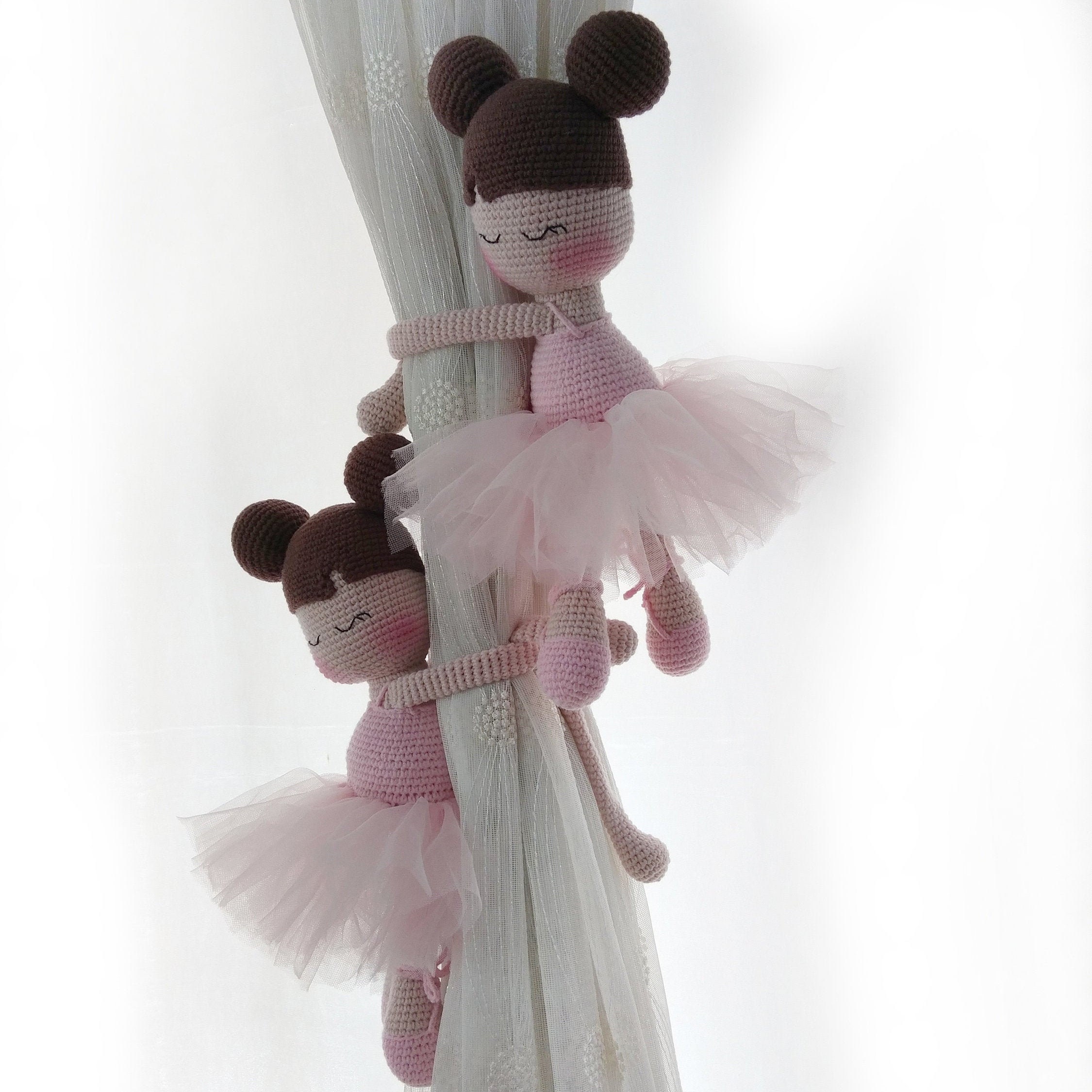 Amigurumi Curtain Tieback Holder Ballerina Doll, Nursery Room Decor for Baby