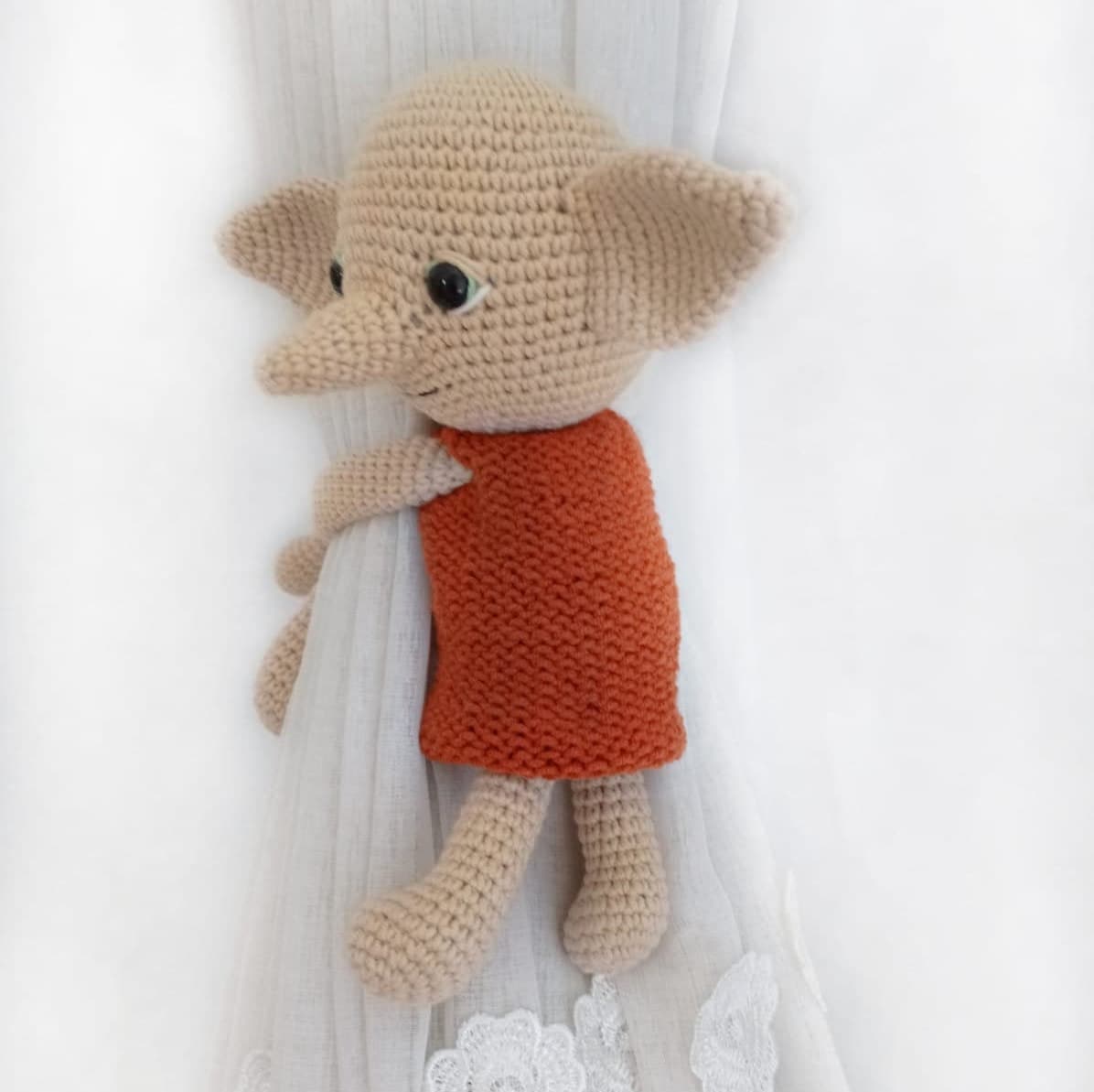 Handmade Crochet Elf – Curtain Holder or Toy – Organic Cotton – Washable – Baby Room Accen