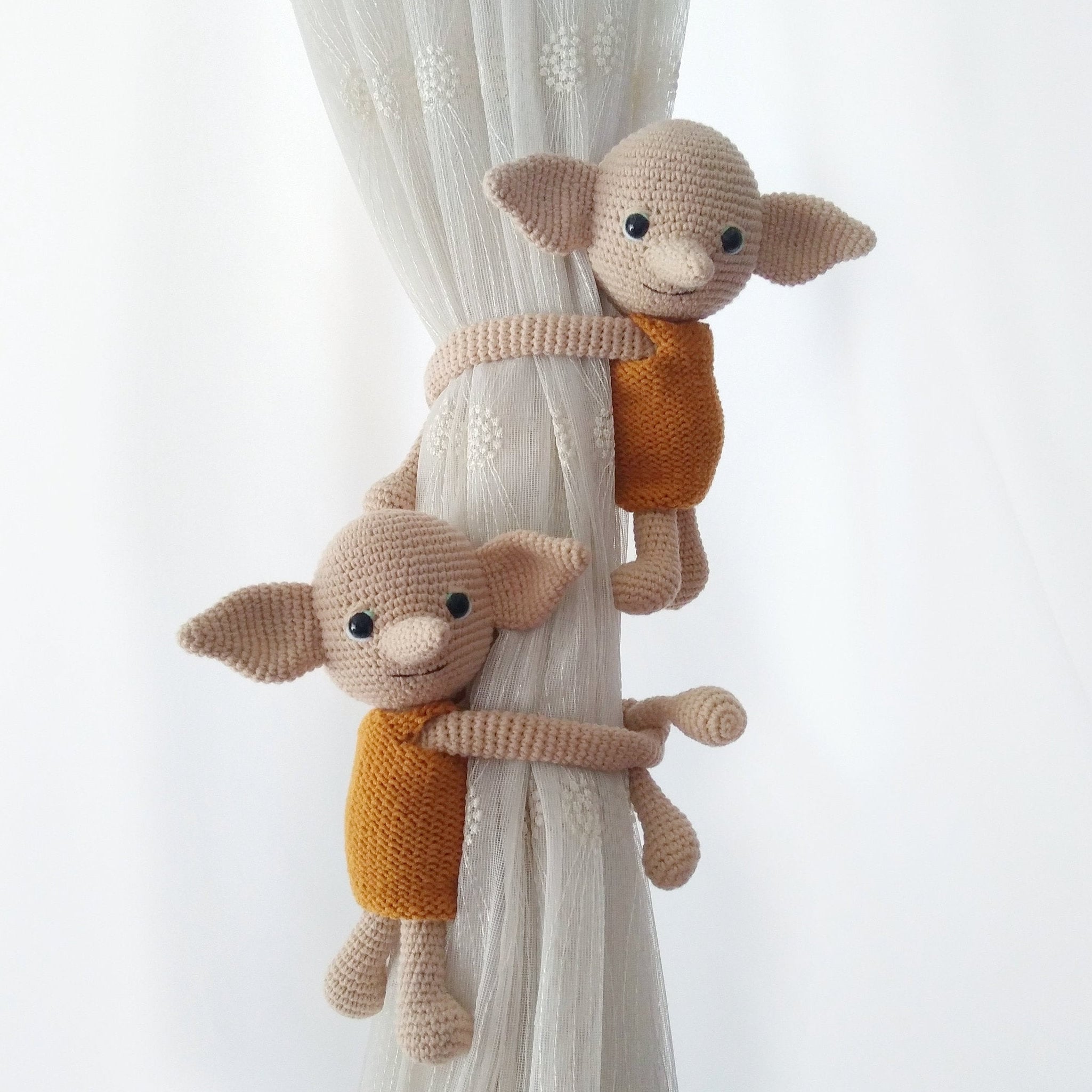 Handmade Crochet Elf – Curtain Holder or Toy – Organic Cotton – Washable – Baby Room Accen