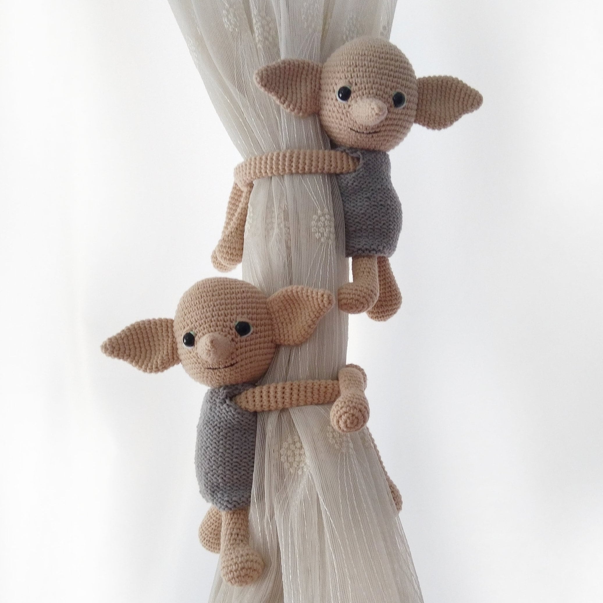 Handmade Crochet Elf – Curtain Holder or Toy – Organic Cotton – Washable – Baby Room Accen