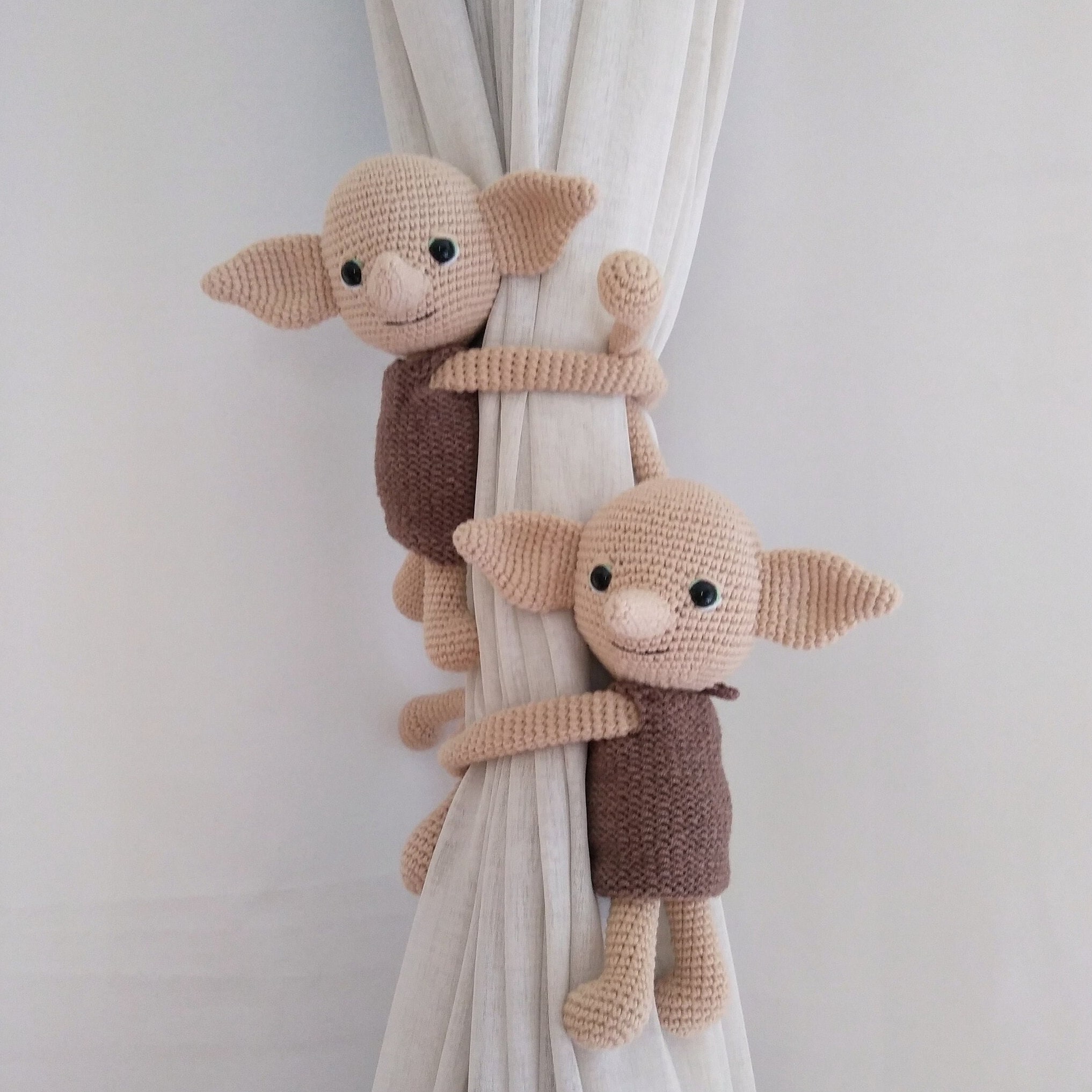 Handmade Crochet Elf – Curtain Holder or Toy – Organic Cotton – Washable – Baby Room Accen