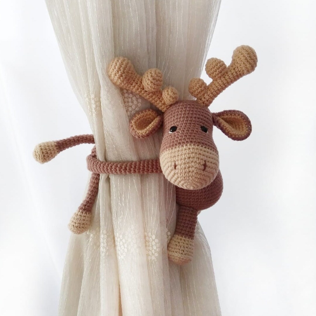 Blue Reindeer Crochet Curtain Tie Back, Home Decor