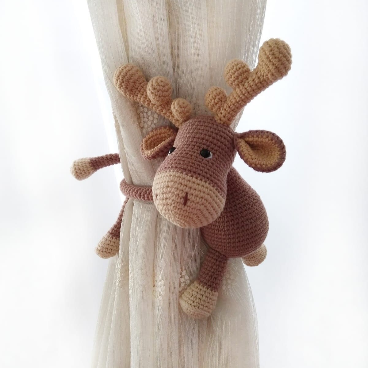 Blue Reindeer Crochet Curtain Tie Back, Home Decor