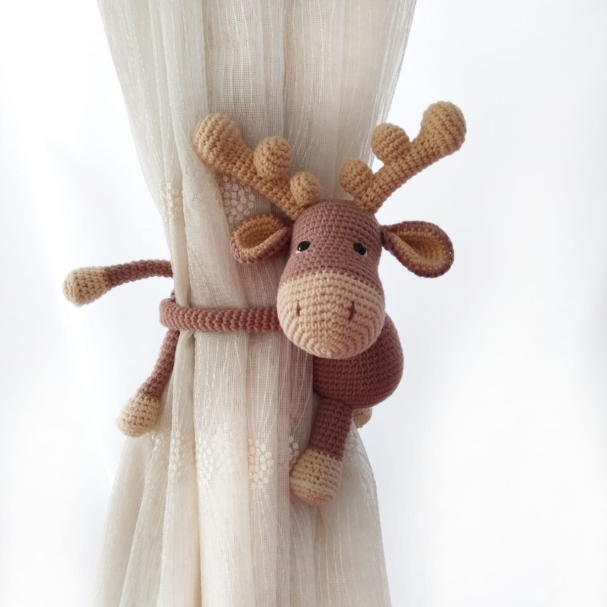 Blue Reindeer Crochet Curtain Tie Back, Home Decor