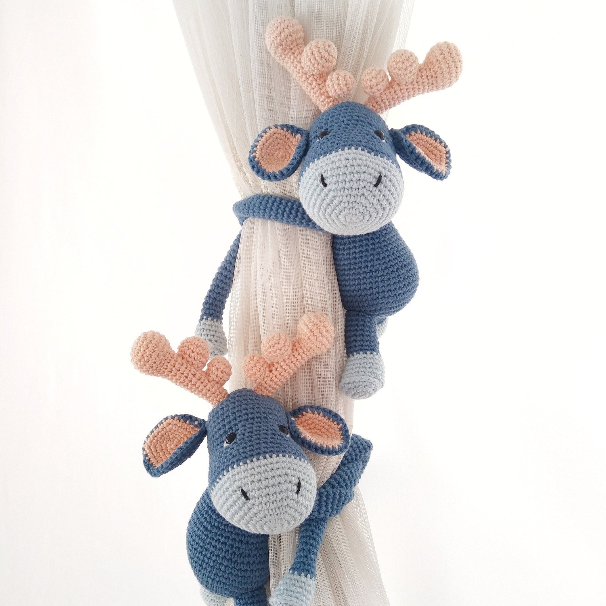 Blue Reindeer Crochet Curtain Tie Back, Home Decor