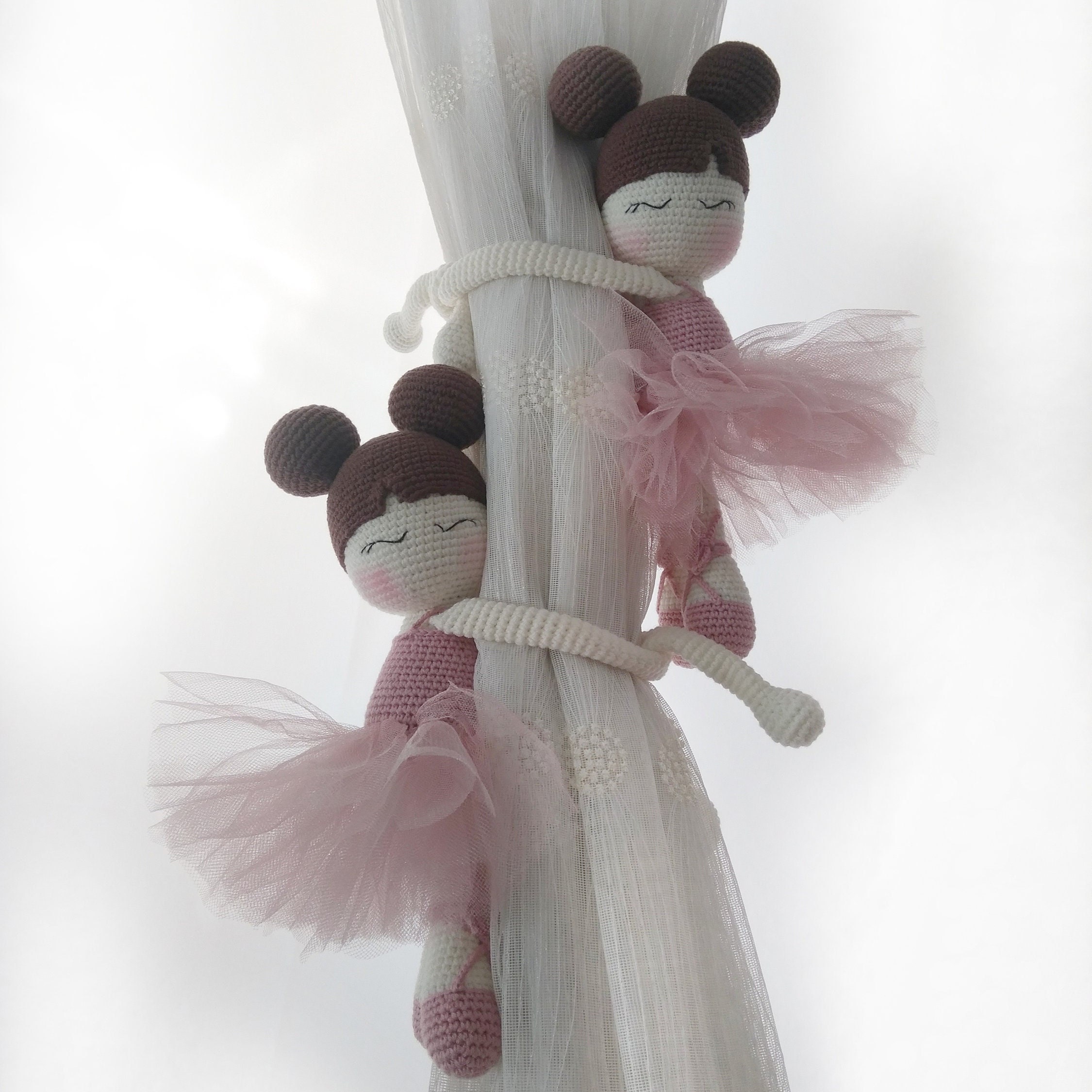 Amigurumi Curtain Tieback Holder Ballerina Doll, Nursery Room Decor for Baby