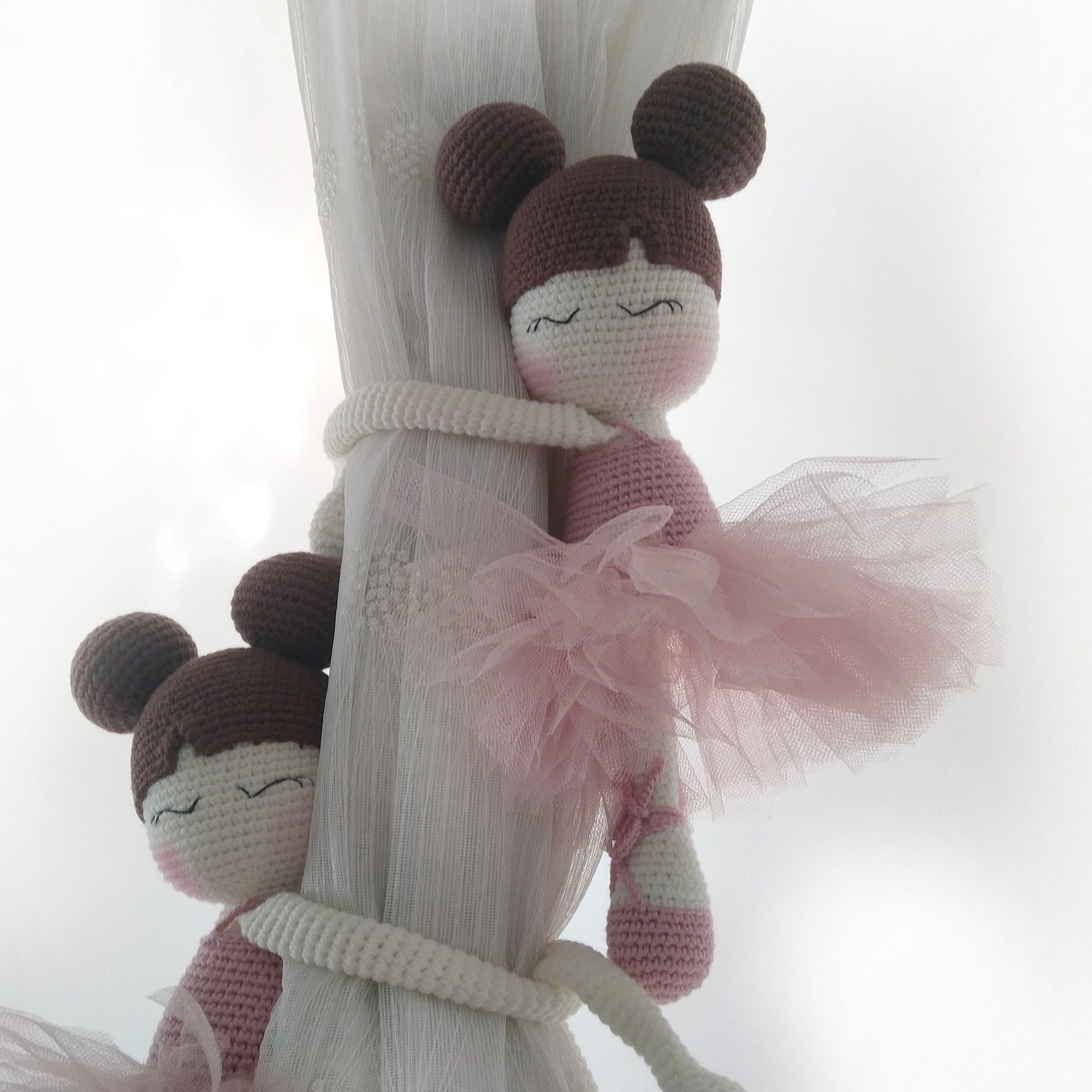Amigurumi Curtain Tieback Holder Ballerina Doll, Nursery Room Decor for Baby
