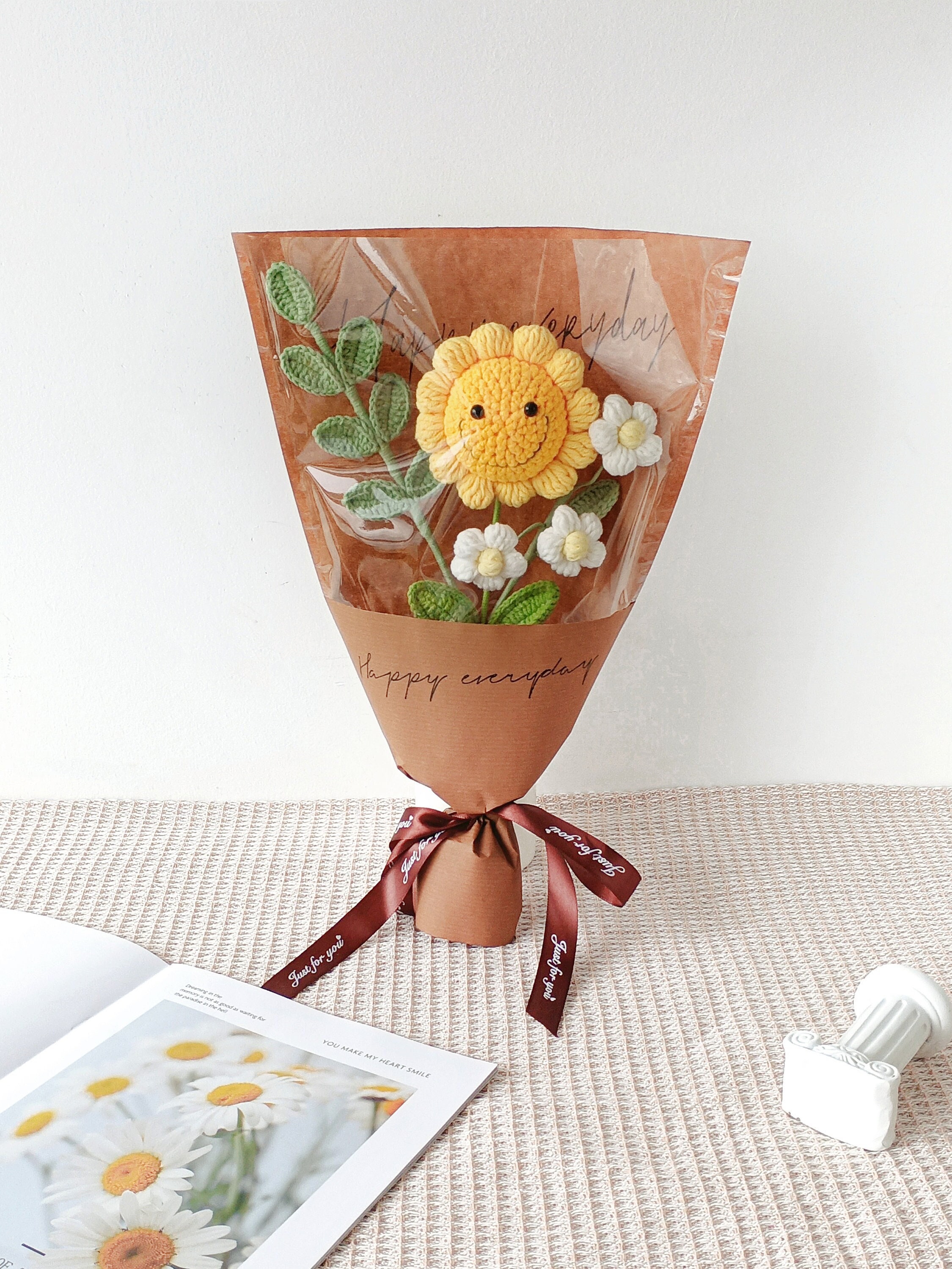 Crochet Flower Bouquet Handmade Tulip, Rose & Sunflower Gift