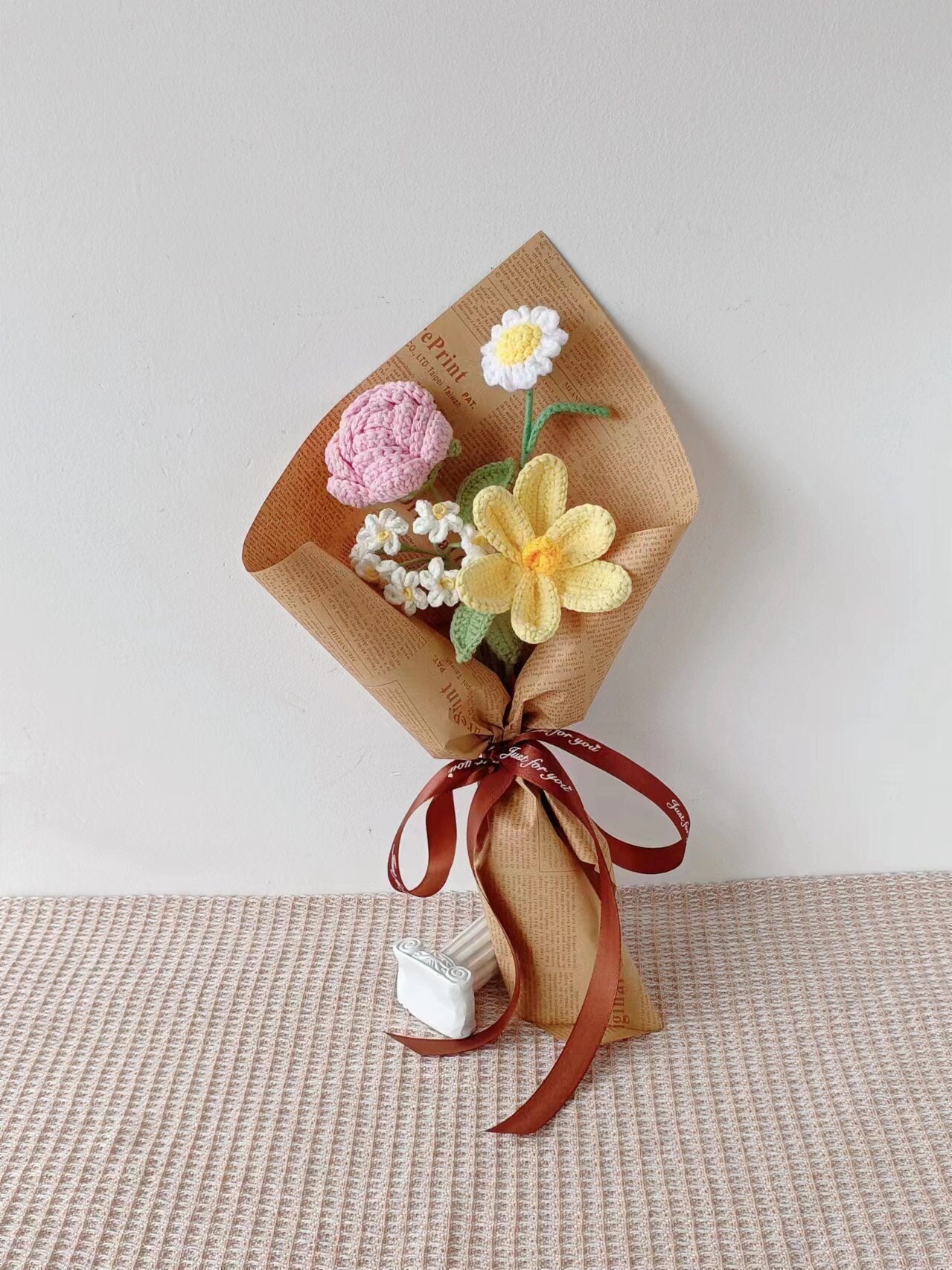 Crochet Flower Bouquet Handmade Tulip, Rose & Sunflower Gift