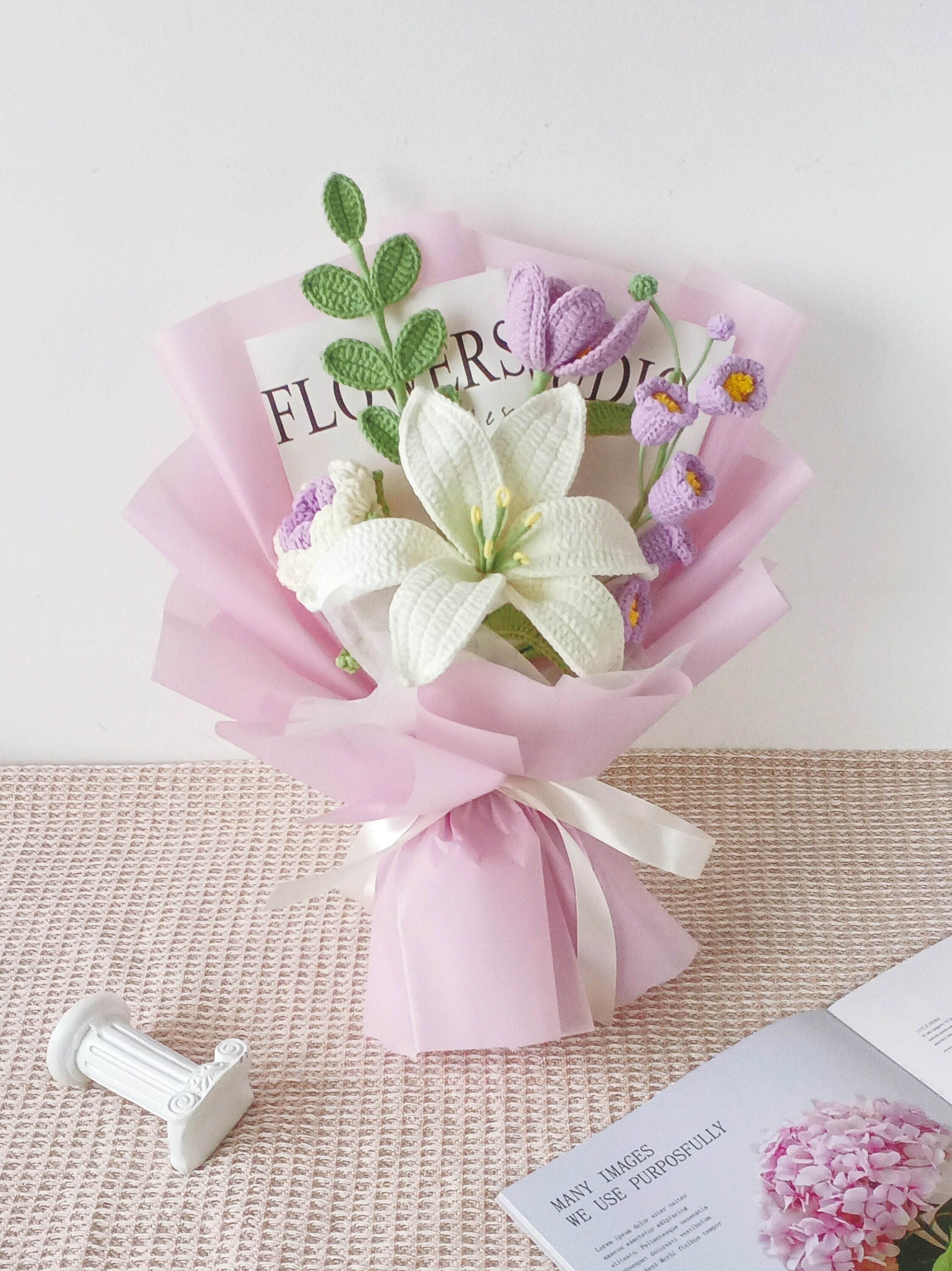 Handmade Crochet Lily and Tulip Bouquet for Home Decor and Gift Giving