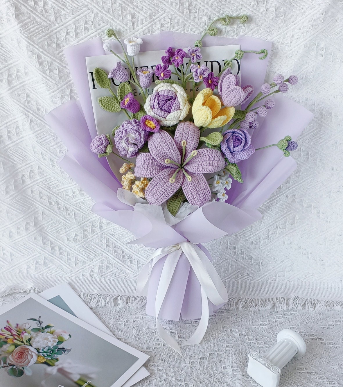 Handmade Crochet Lily and Tulip Bouquet for Home Decor and Gift Giving